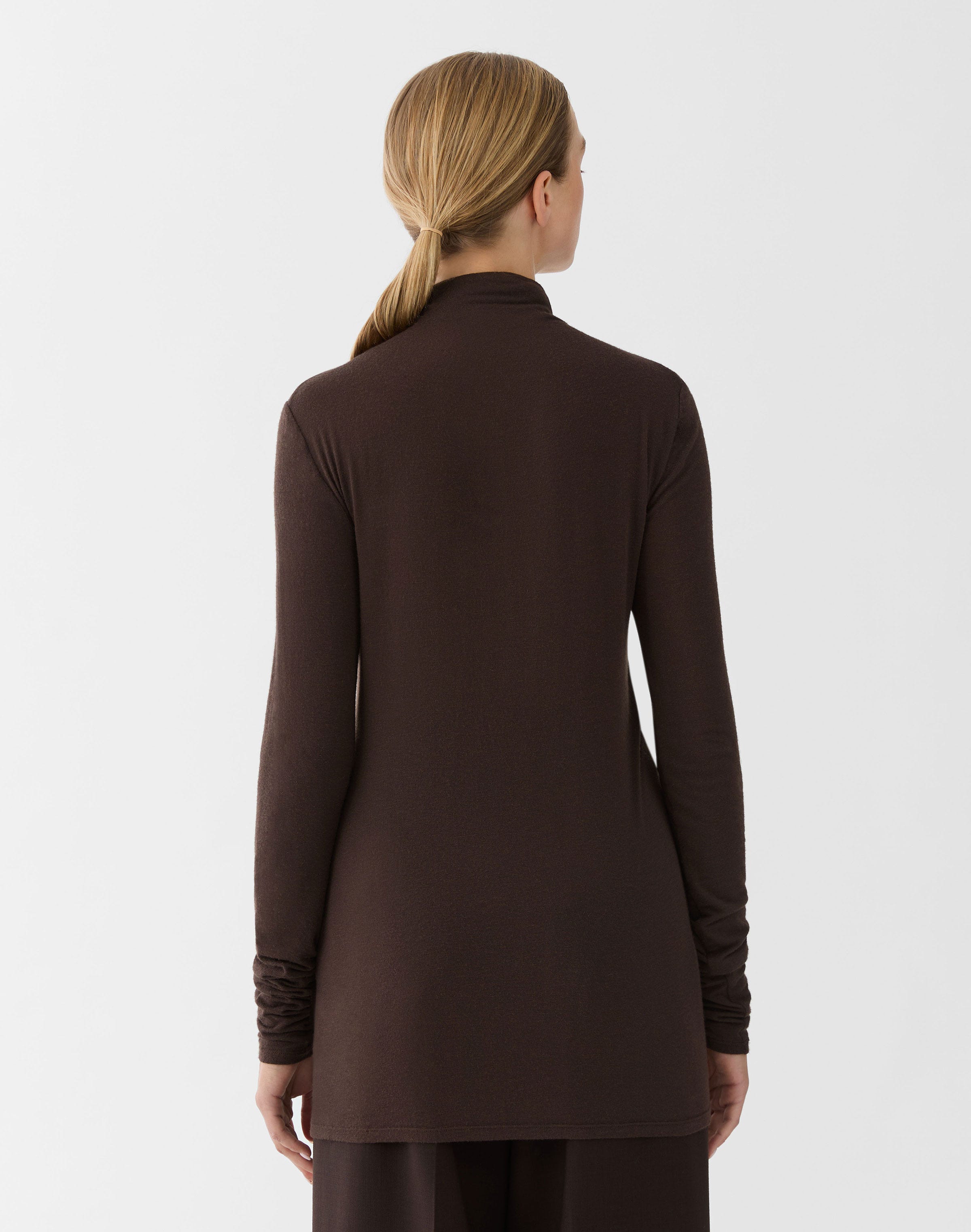 Viscose-Cashmere Jersey Elongated Fitted Turtleneck