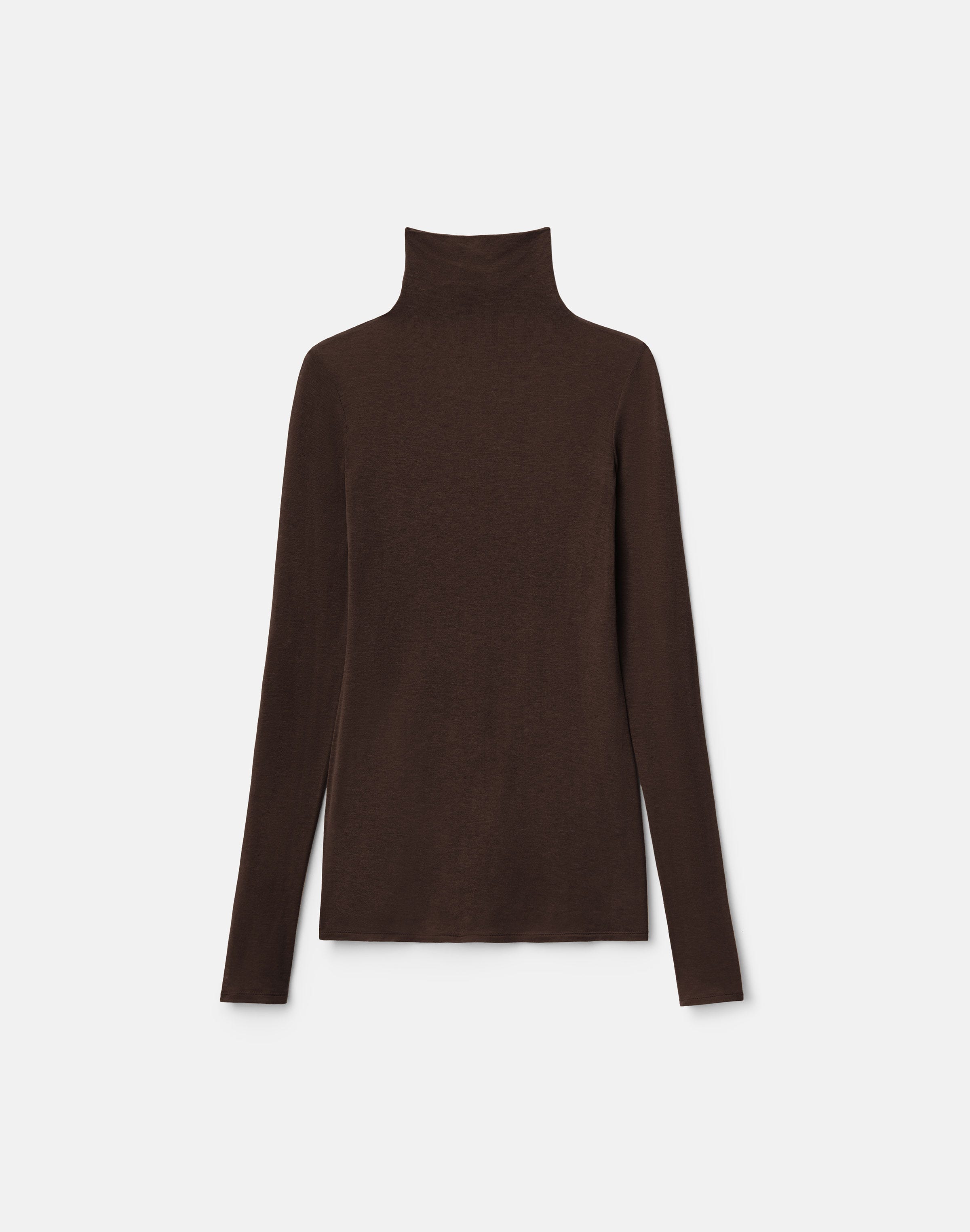 Viscose-Cashmere Jersey Elongated Fitted Turtleneck