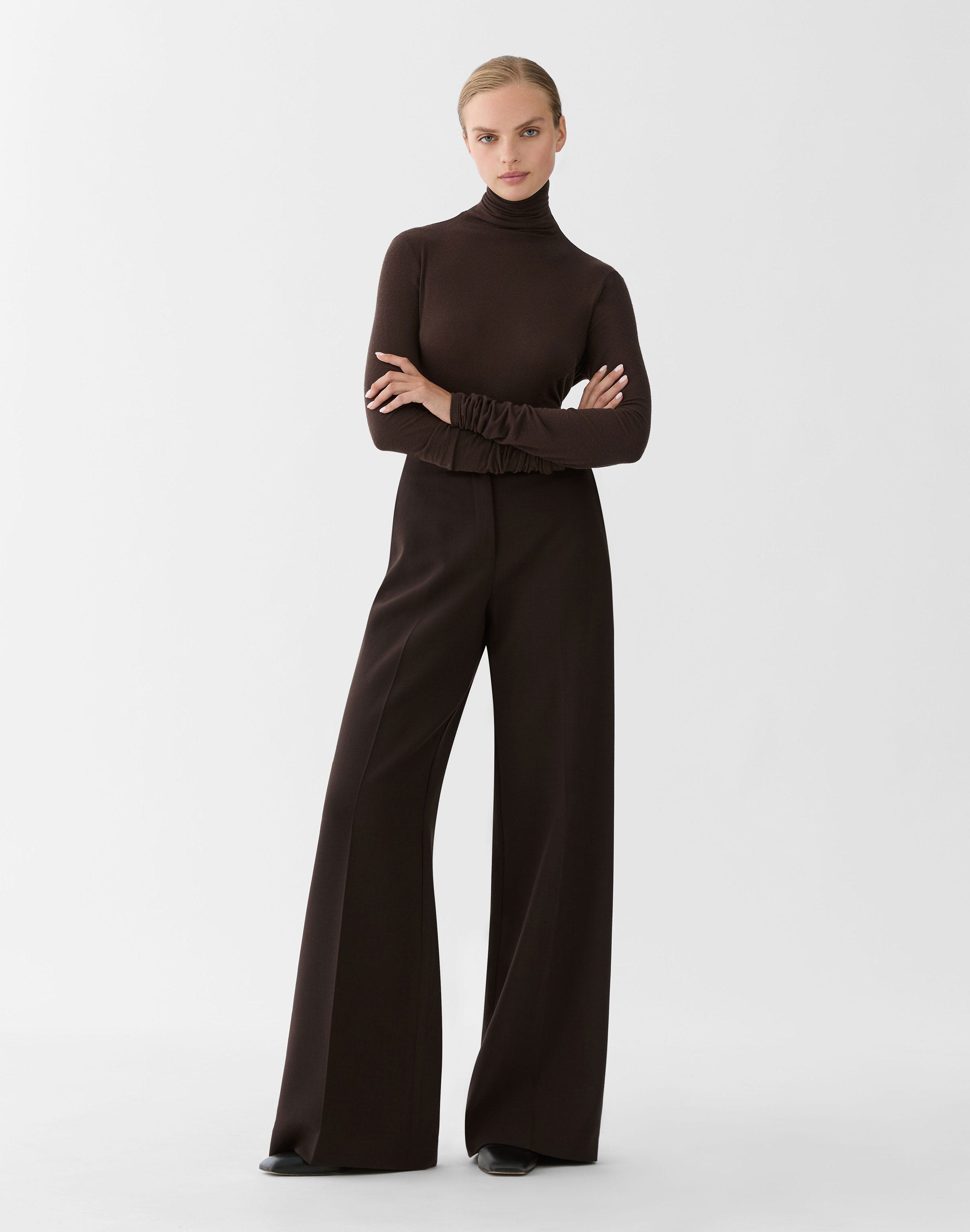 Viscose-Cashmere Jersey Elongated Fitted Turtleneck