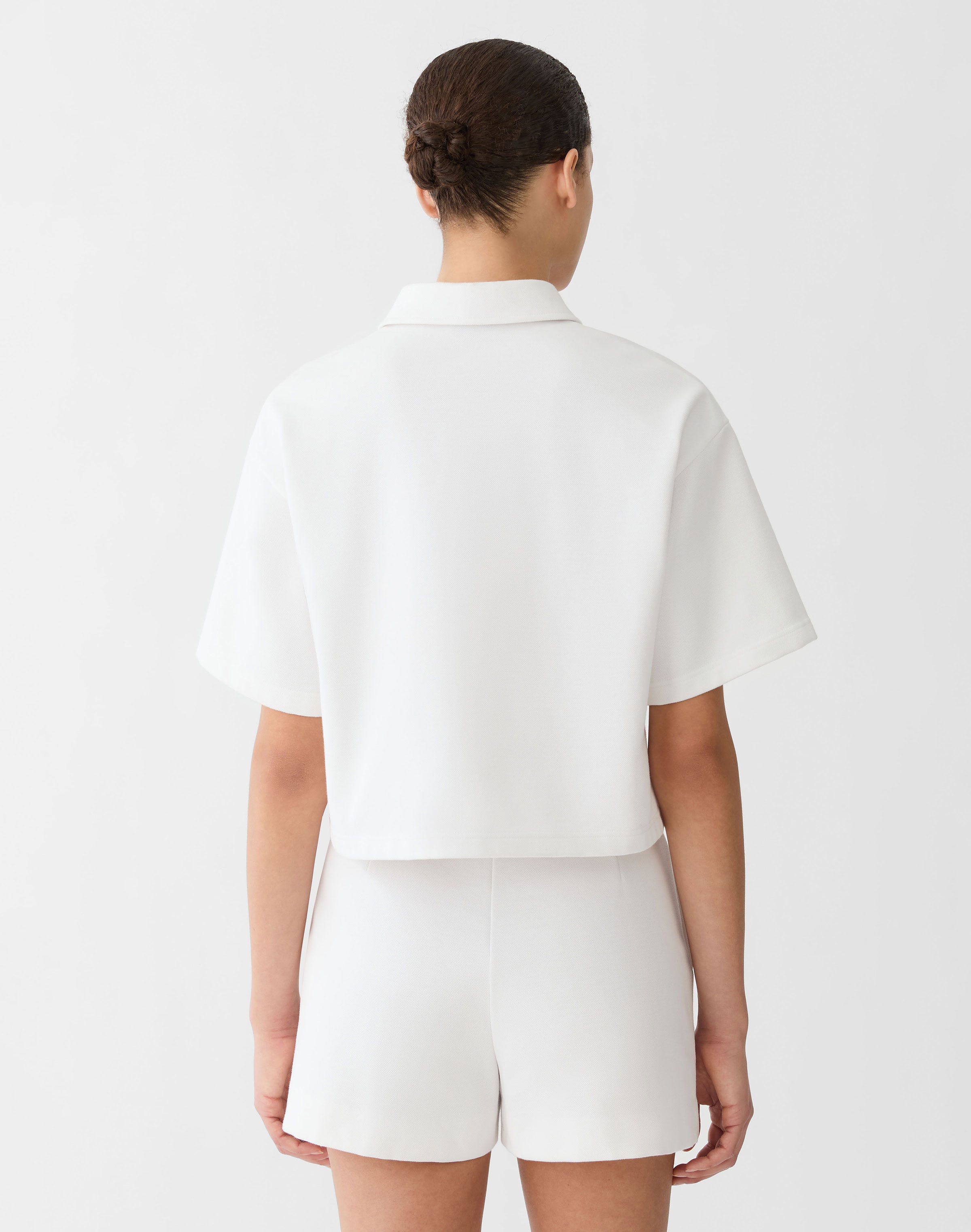 Cotton Piqué Jersey Cropped Polo Top