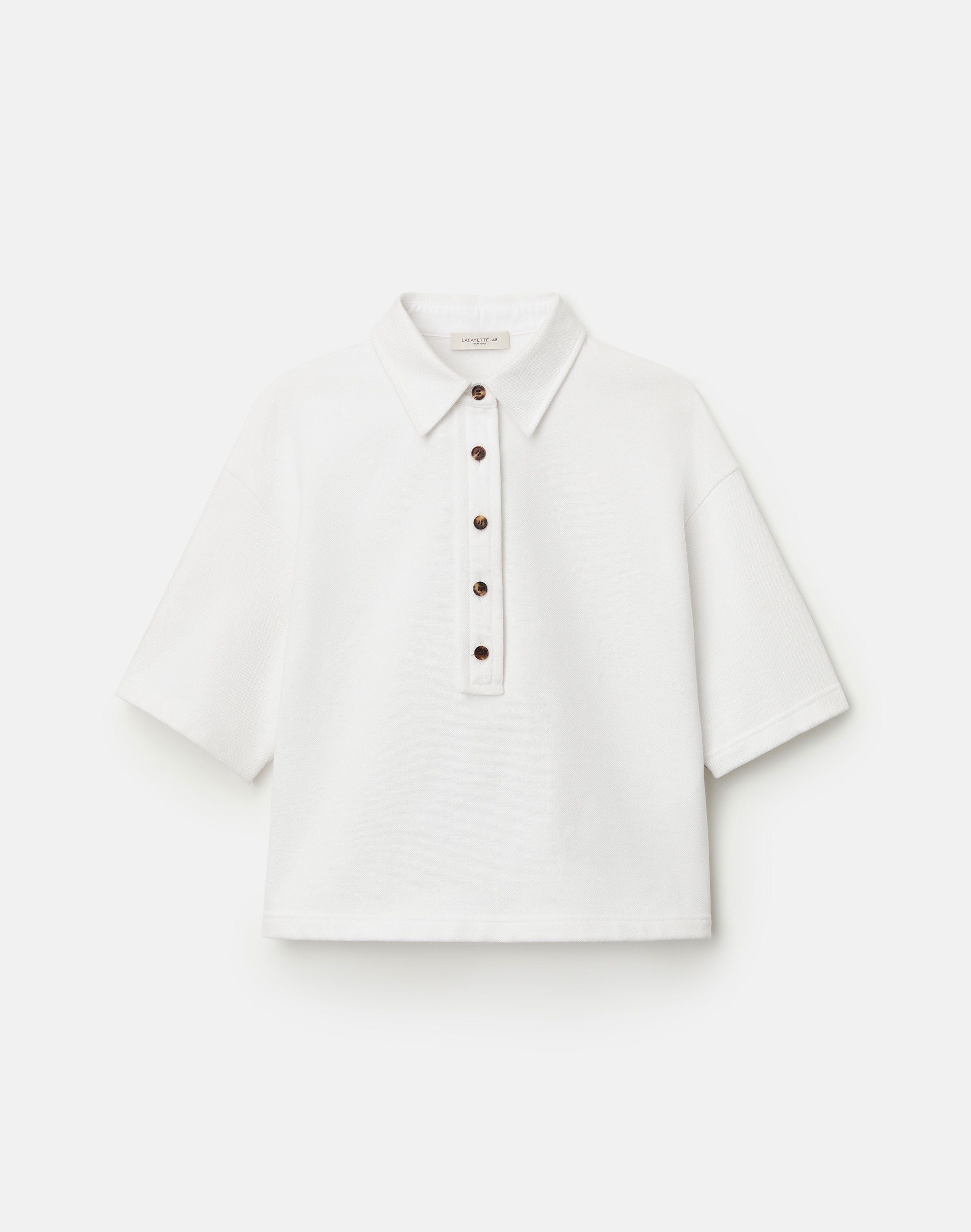 Cotton Piqué Jersey Cropped Polo Top