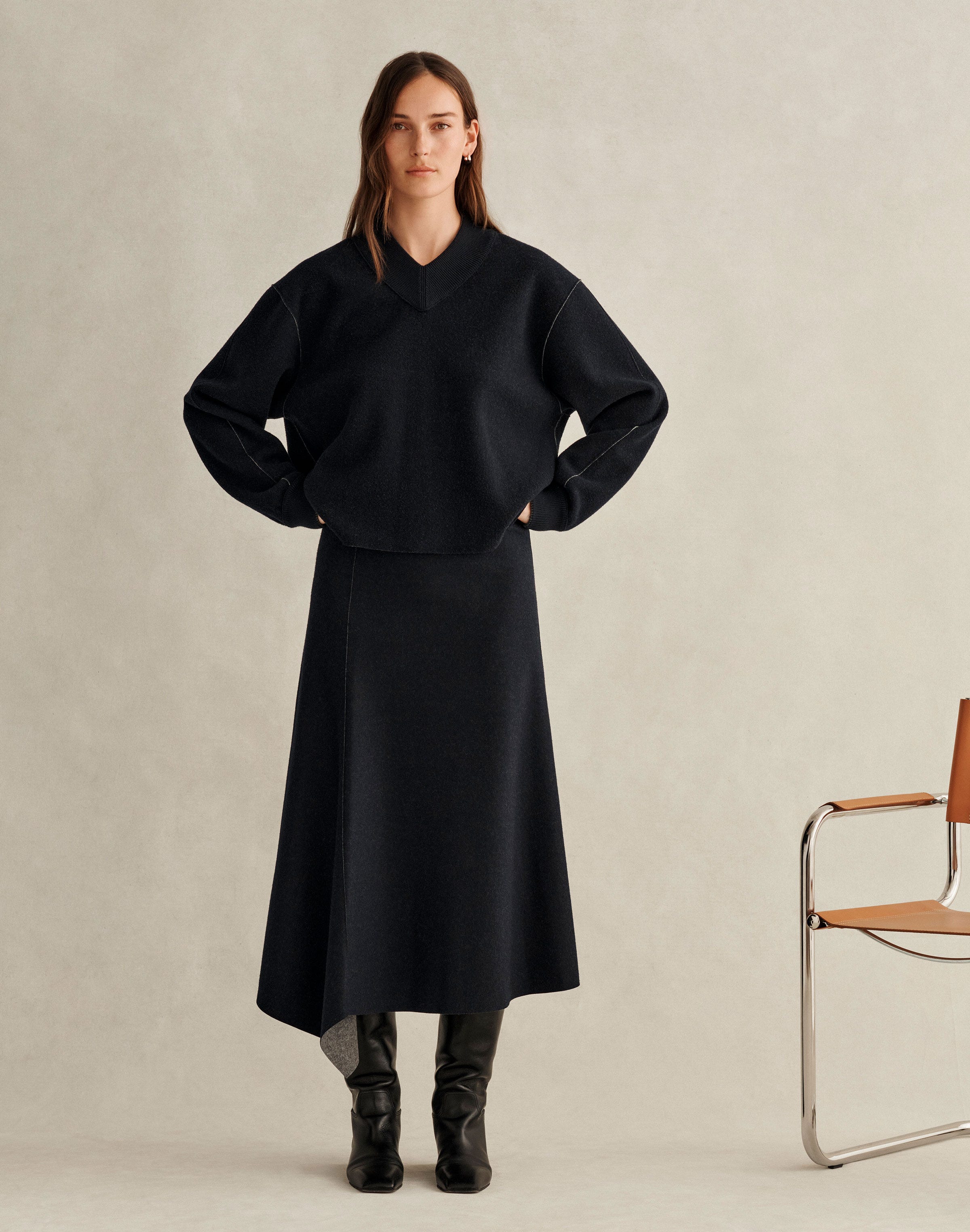 Wool-Cashmere Double Knit Reversible Top