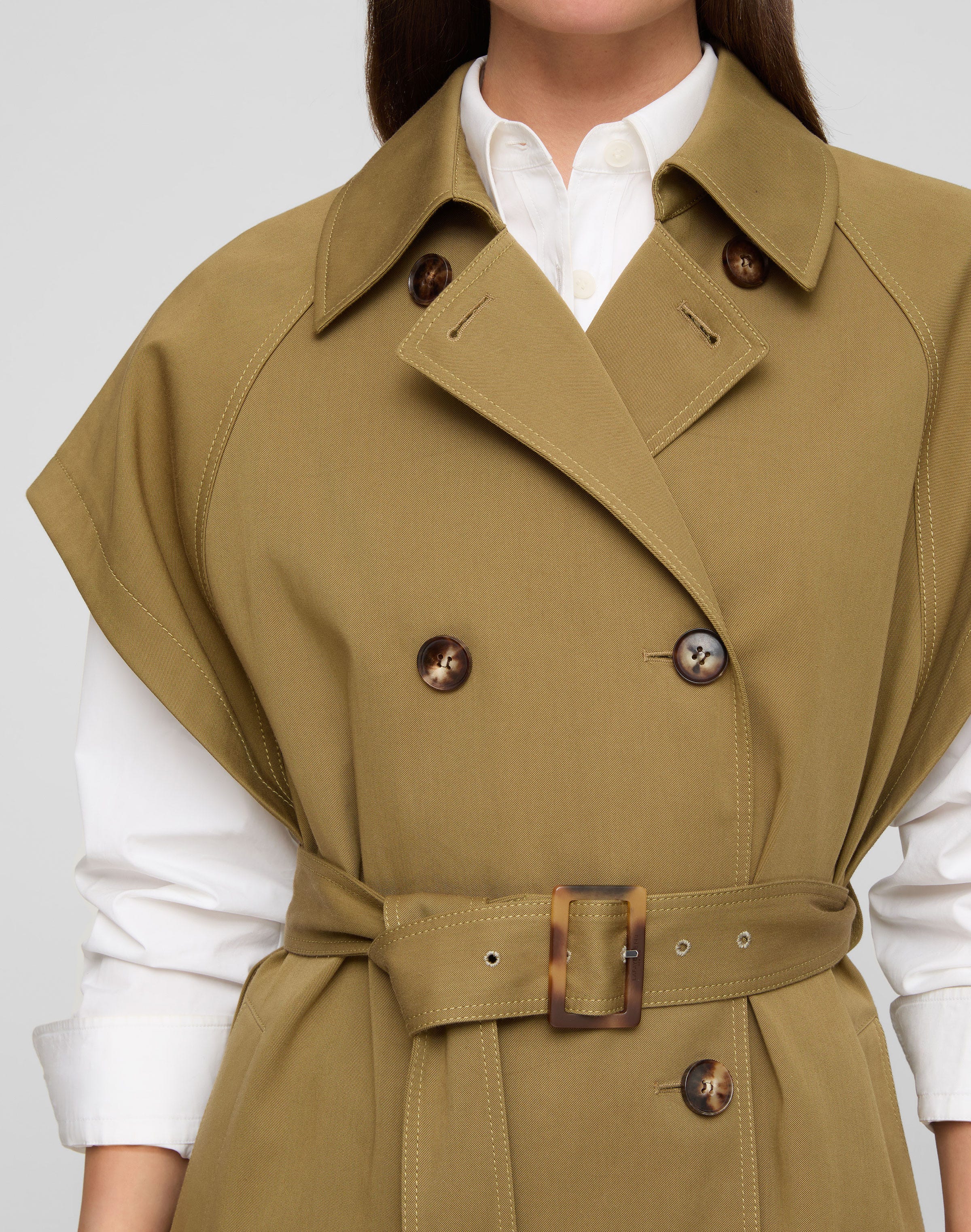 Cotton-Viscose Twill Oversized Trench Poncho