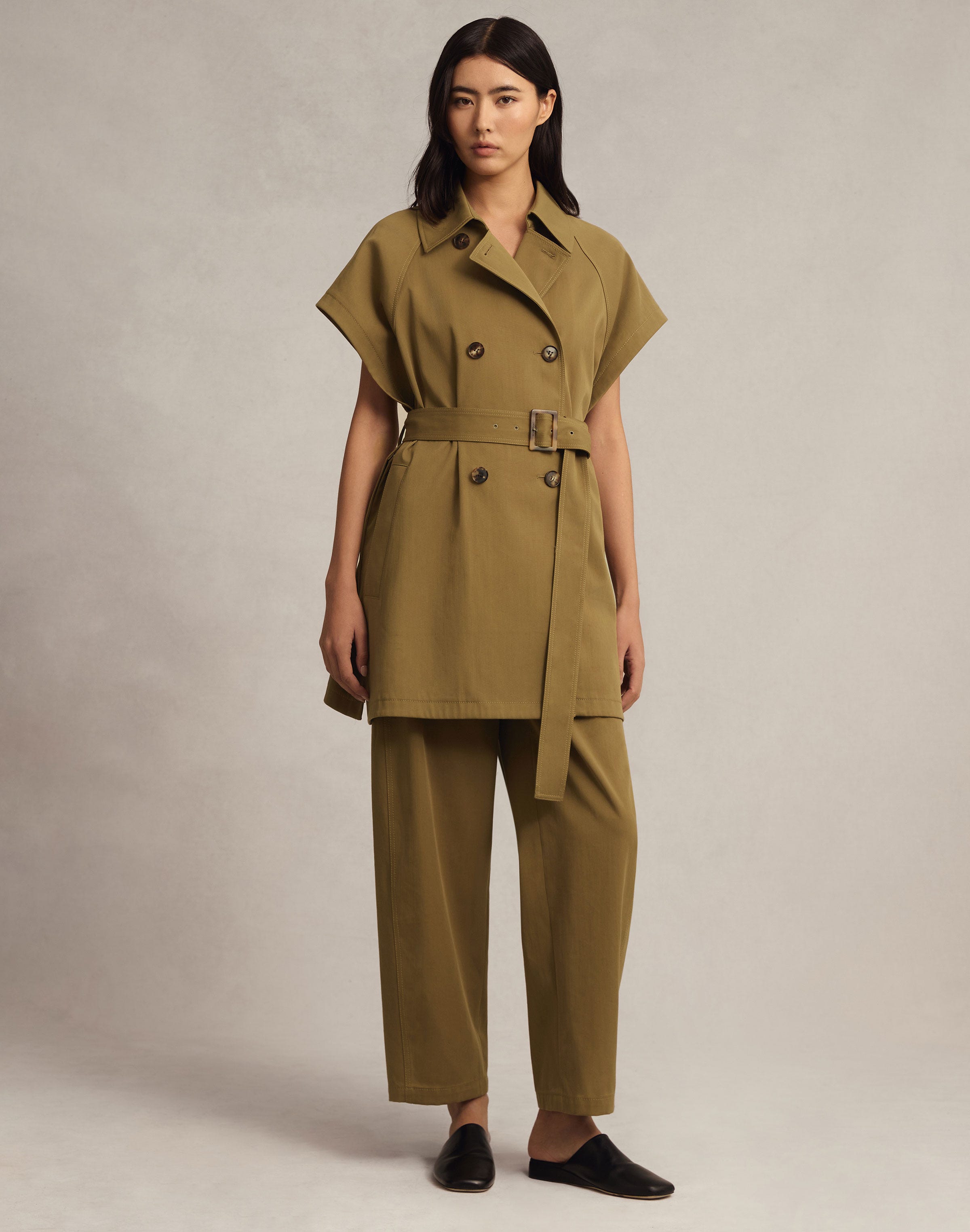 Cotton-Viscose Twill Oversized Trench Poncho