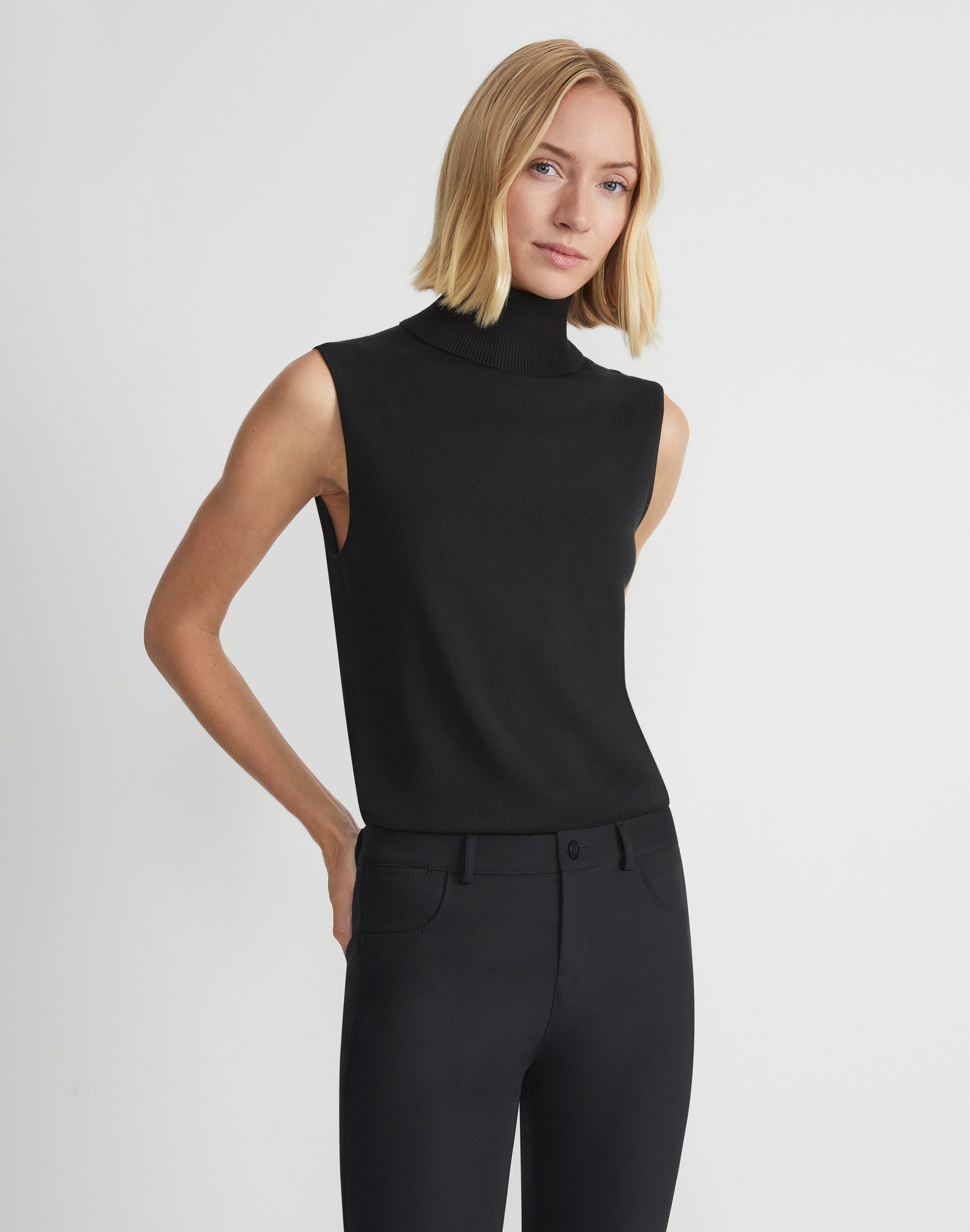 Petite Responsible Matte Crepe Sleeveless Turtleneck