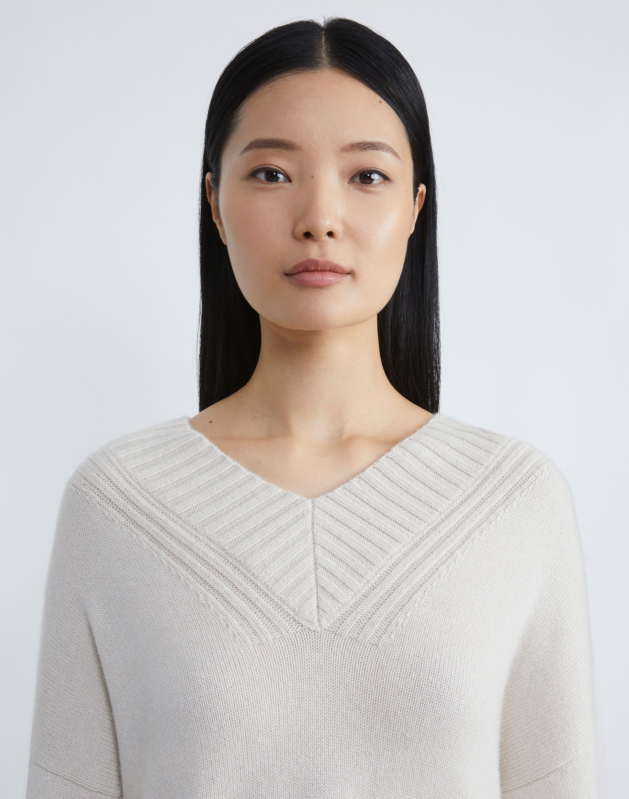 Plus-Size Cashmere Ribbed V-Neck Sweater