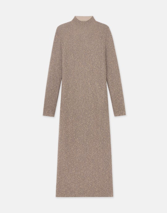 Metallic Flecked Double Knit Mockneck Dress