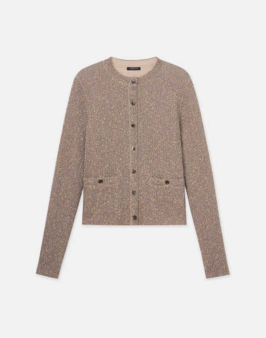 Petite Metallic Flecked Double Knit Button Cardigan