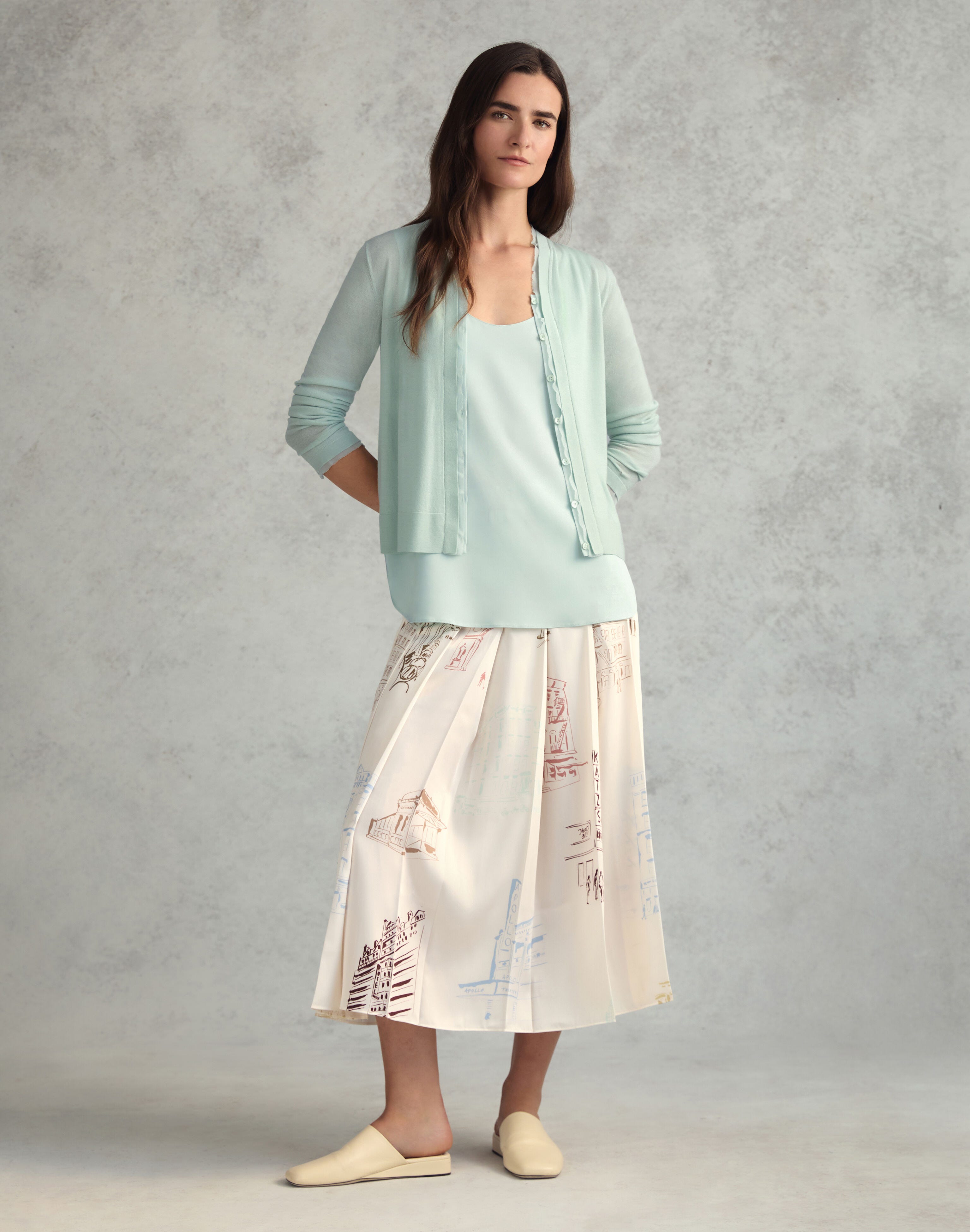 Petite Fine Gauge Cashmere & Silk Chiffon Trim Cardigan 