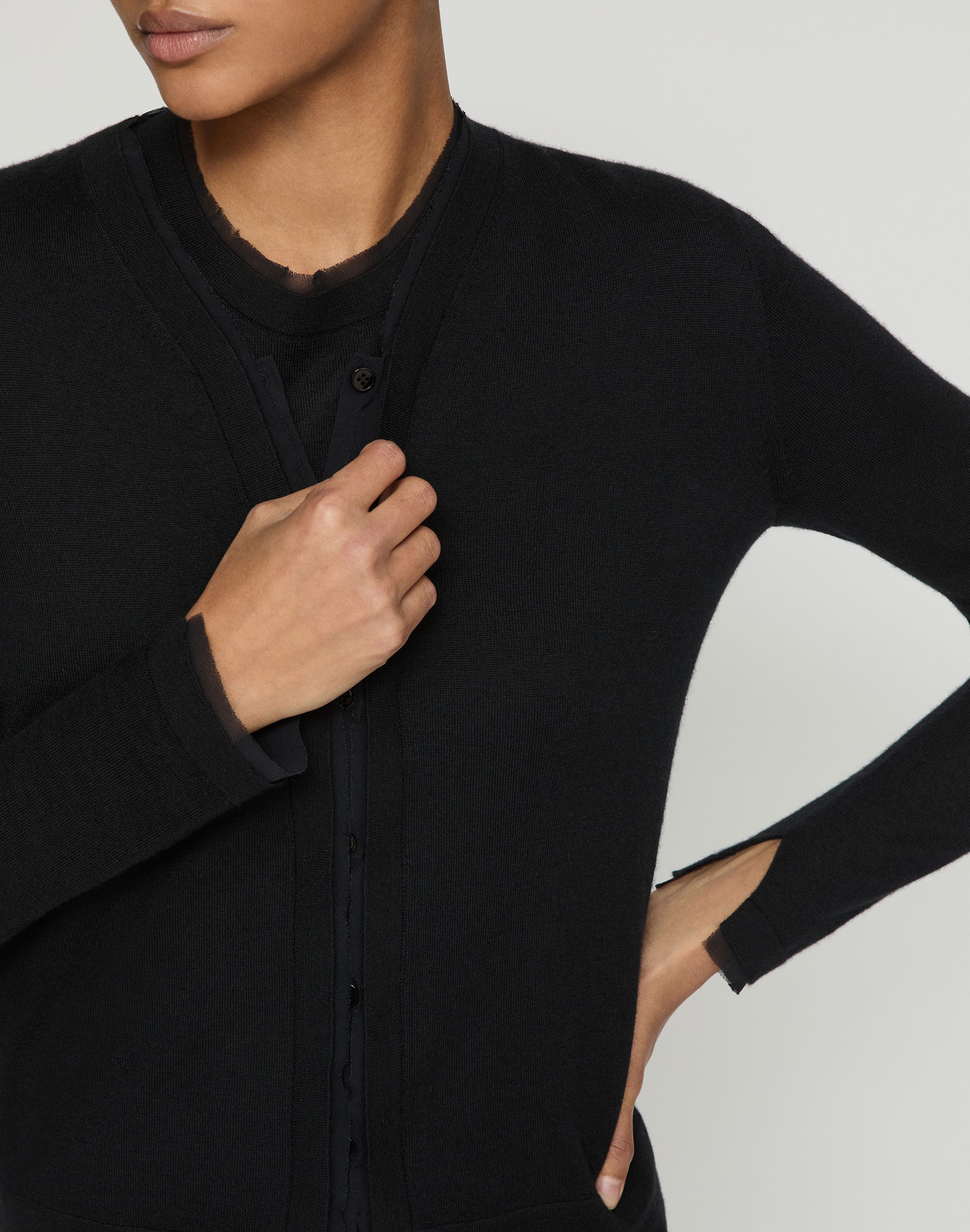 Plus-Size Fine Gauge Cashmere & Silk Chiffon Trim Cardigan 