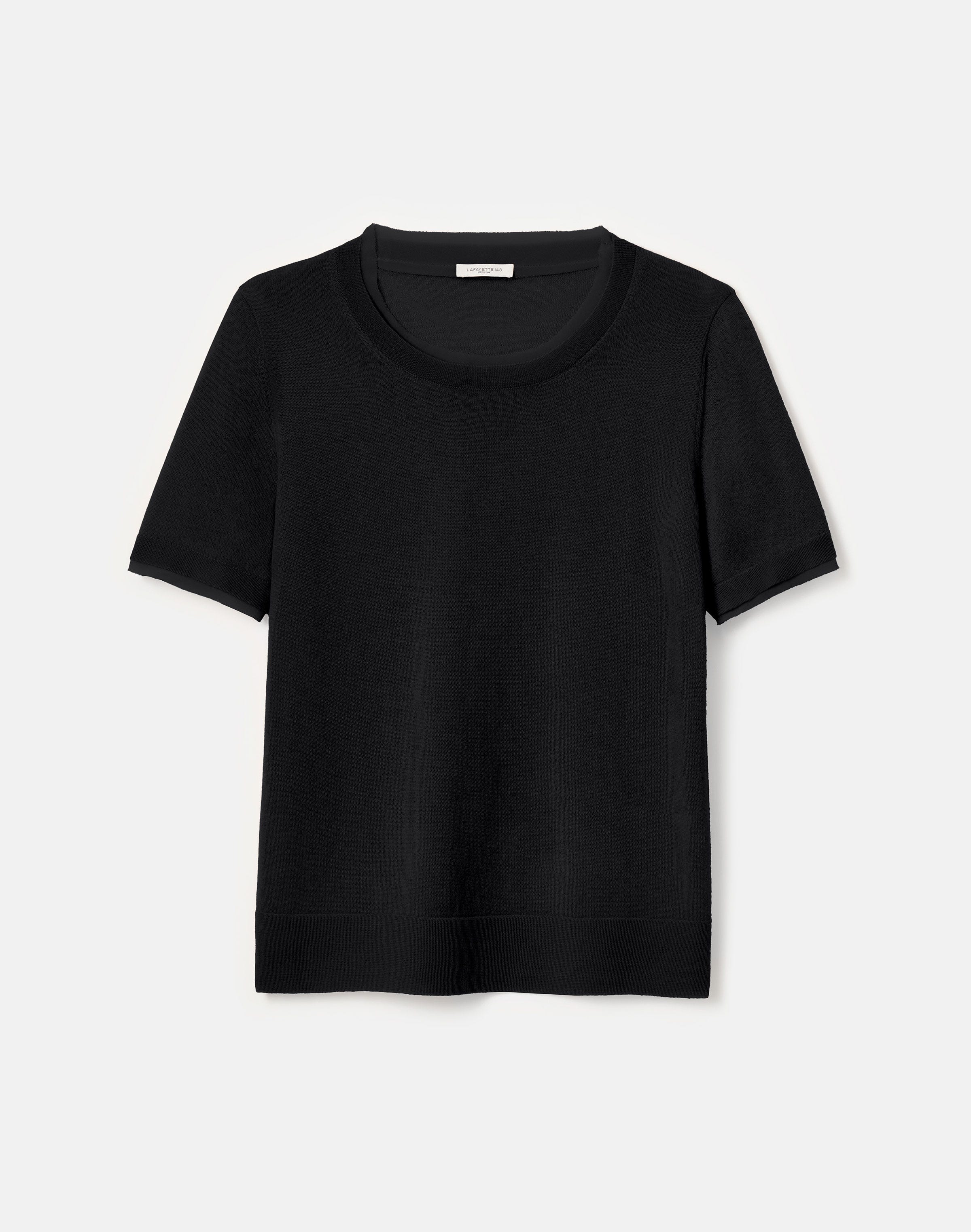 Fine Gauge Cashmere & Silk Chiffon Trim Sweater
