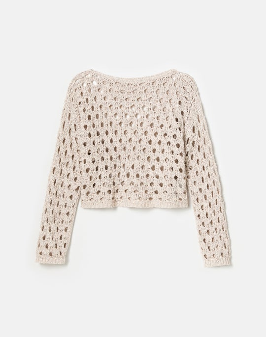Sustainable Linen-Silk Chainette Open Knit Oversized Sweater