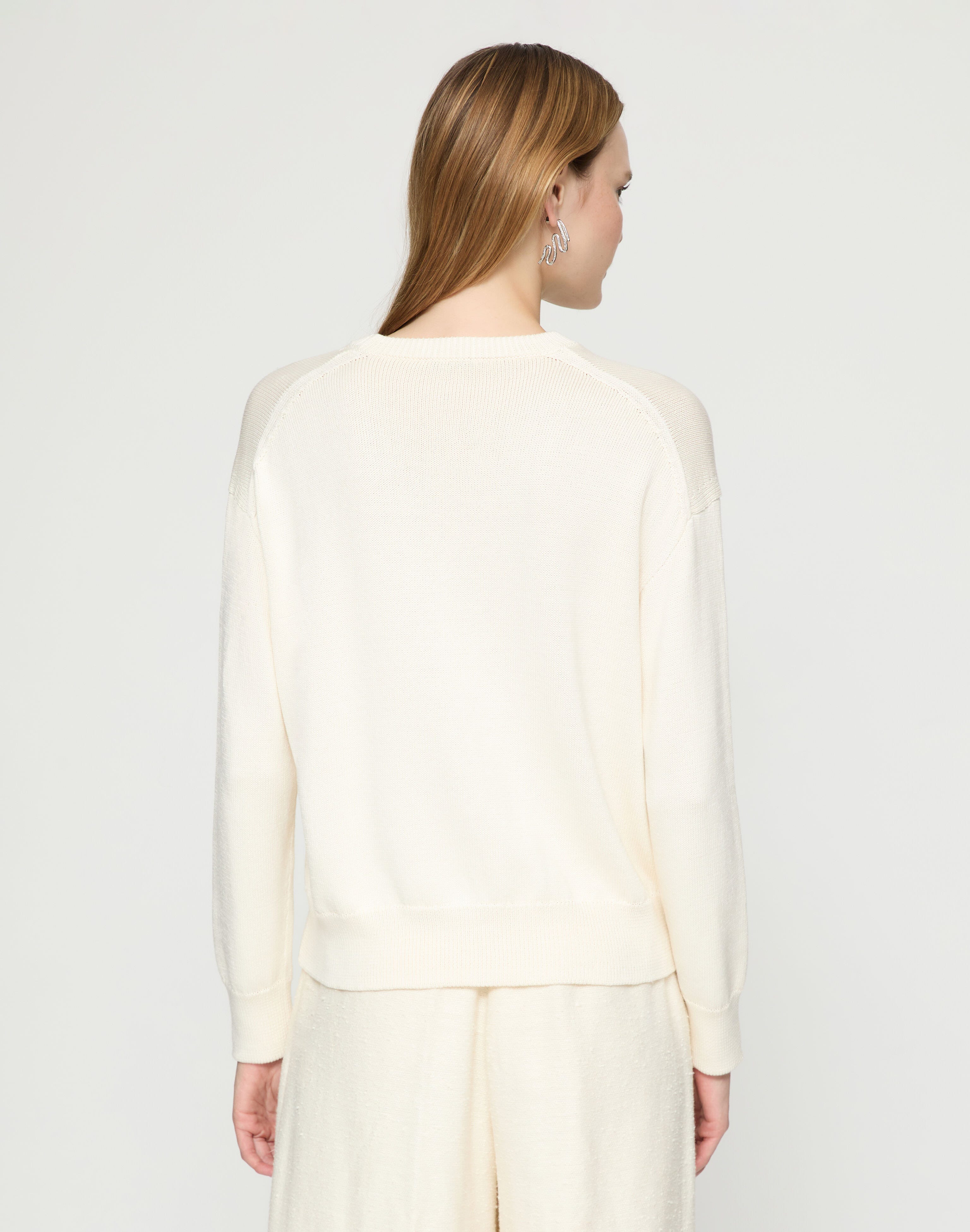 Cotton-Silk Tape Crewneck Sweater