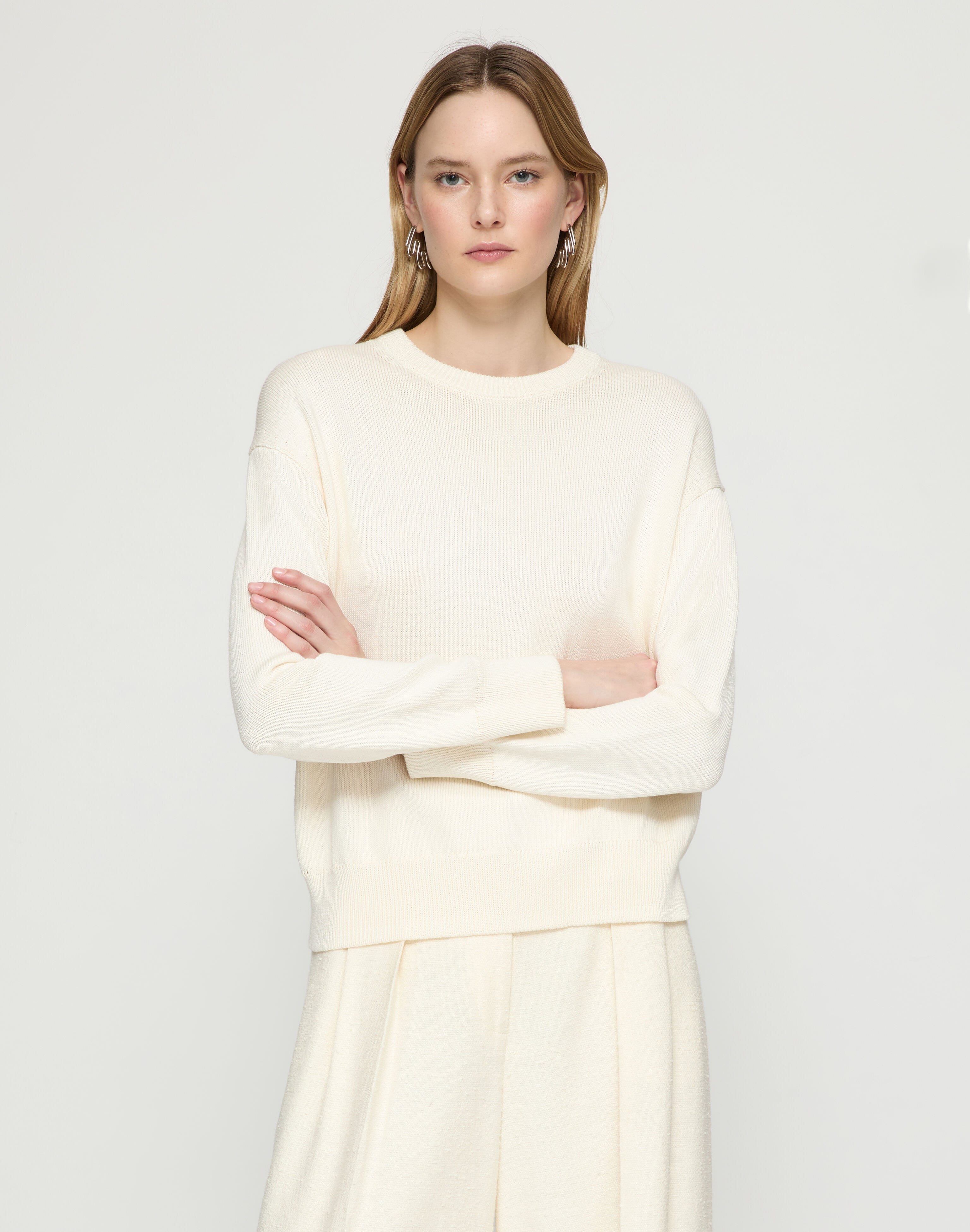 Cotton-Silk Tape Crewneck Sweater