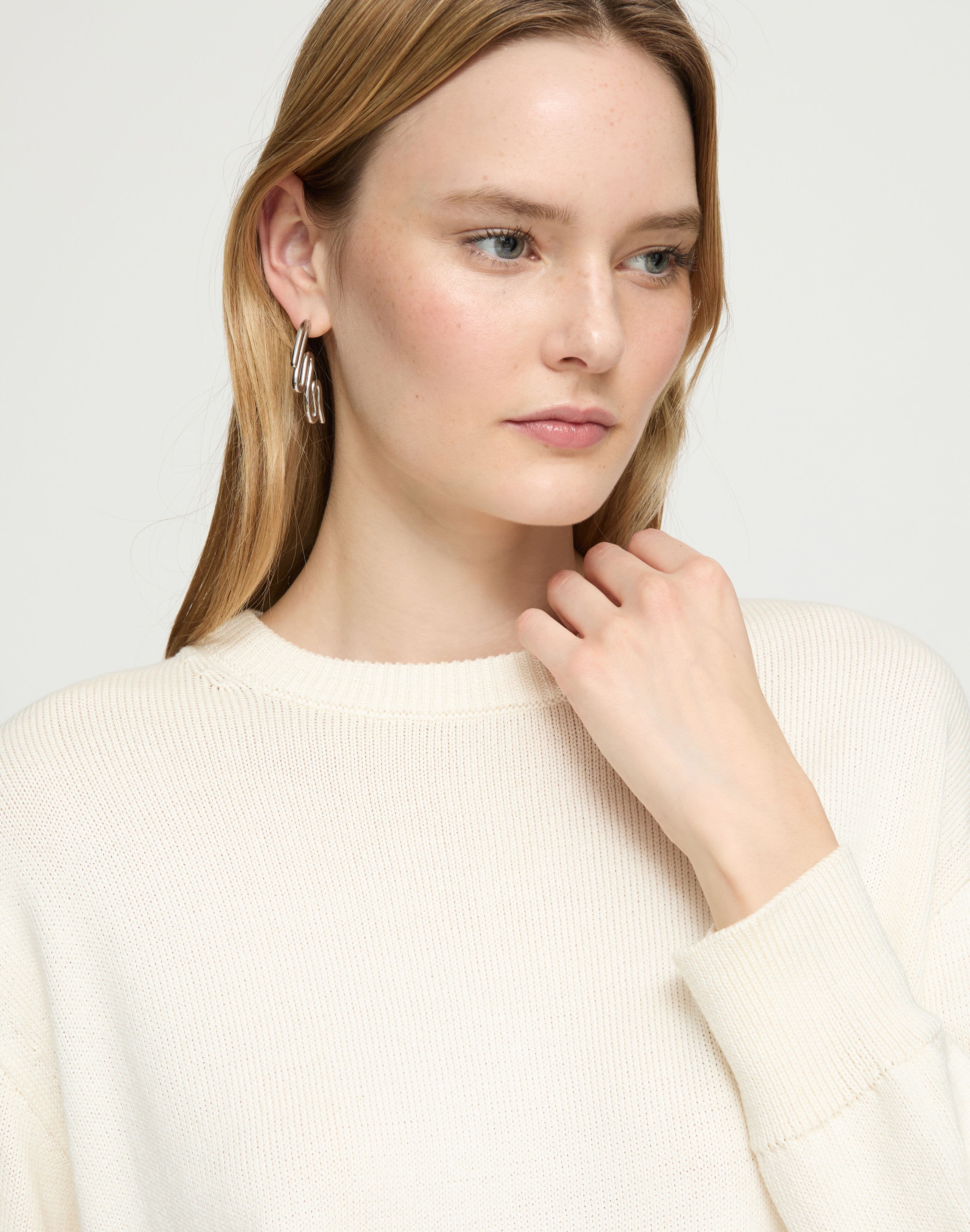 Cotton-Silk Tape Crewneck Sweater