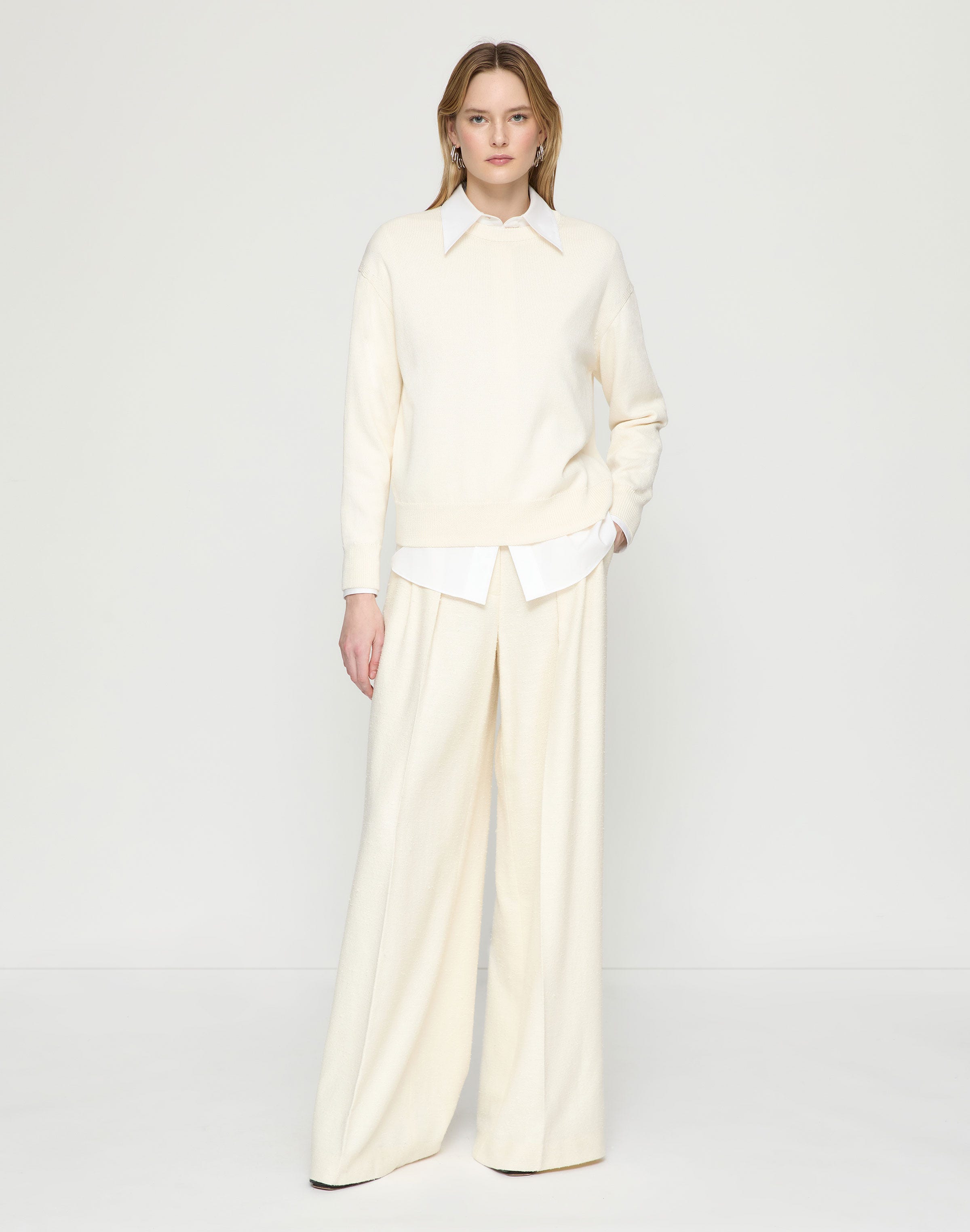 Plus-Size Cotton-Silk Tape Crewneck Sweater