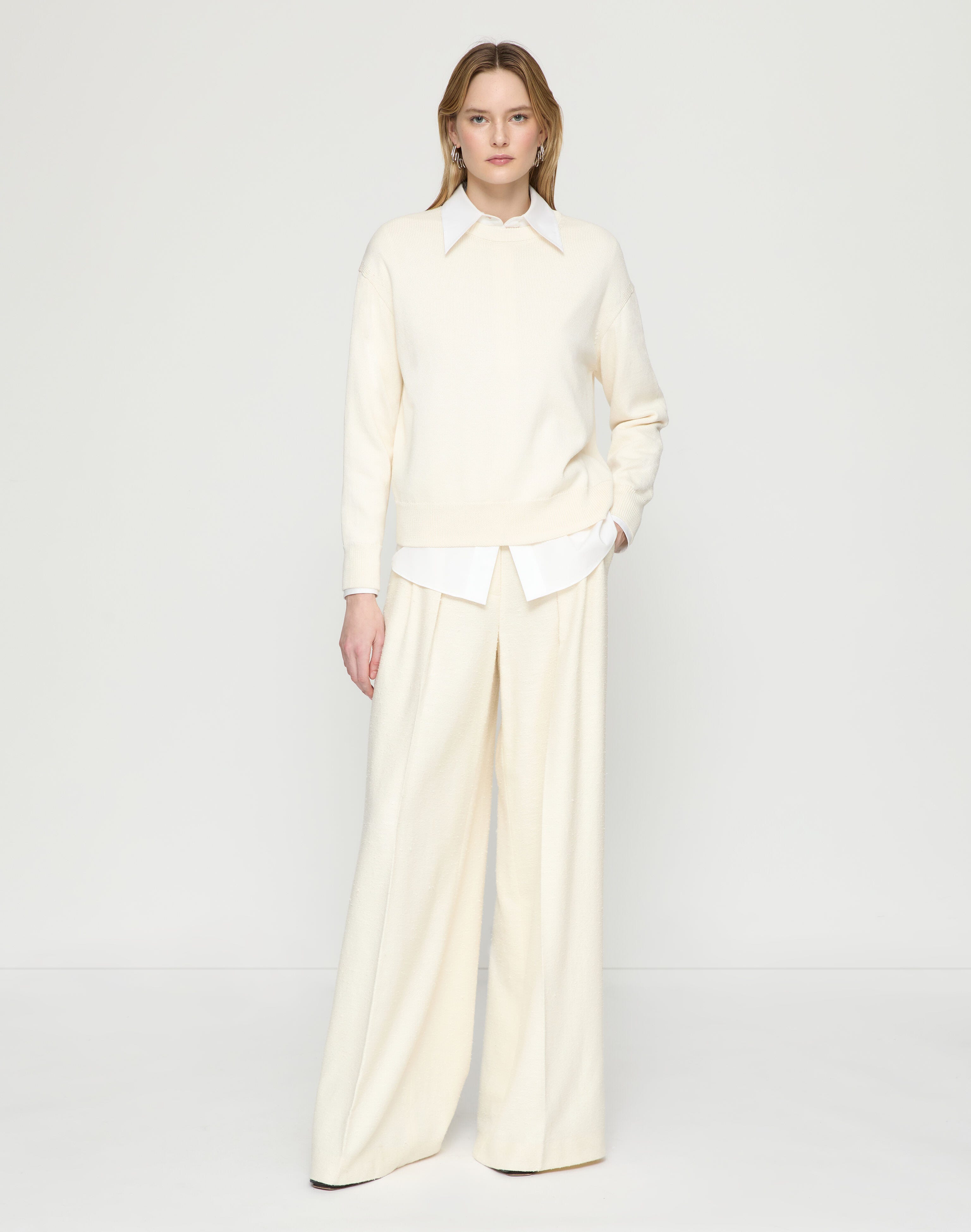 Cotton-Silk Tape Crewneck Sweater
