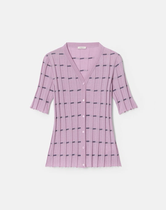 Striped Fine Gauge Cashmere Ribbed Cardigan