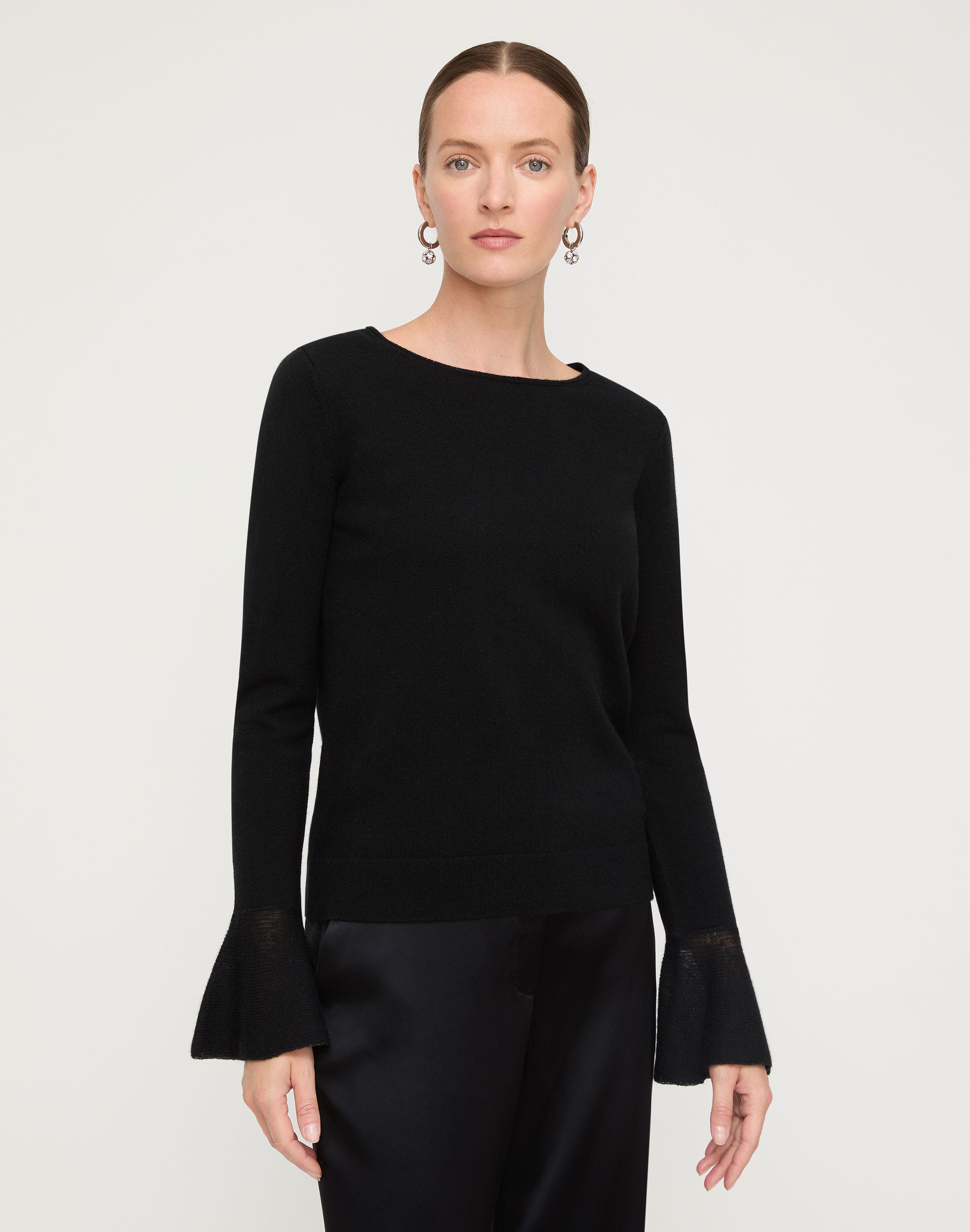 Cashmere Metallic Ruffle Cuff Sweater