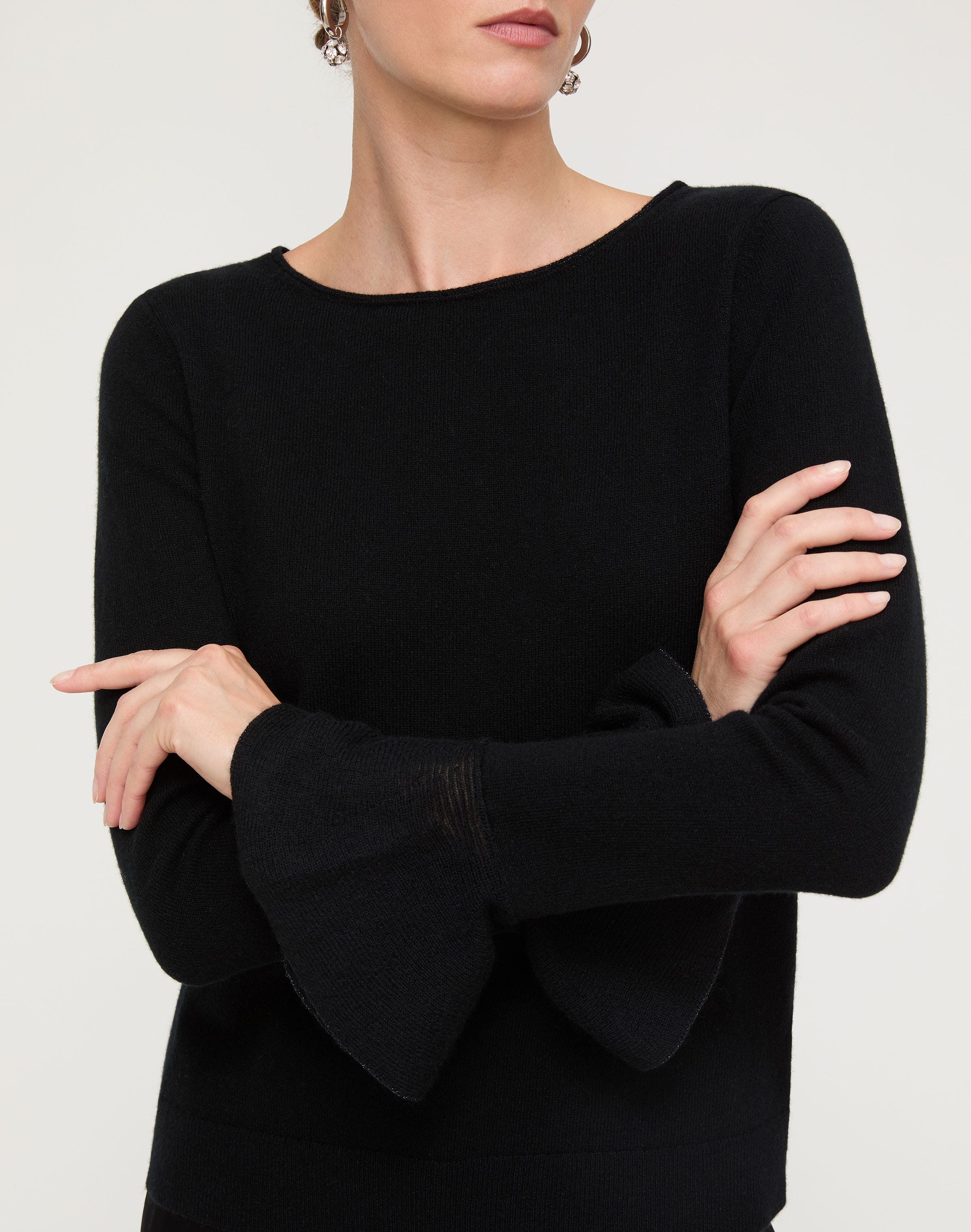 Cashmere Metallic Ruffle Cuff Sweater