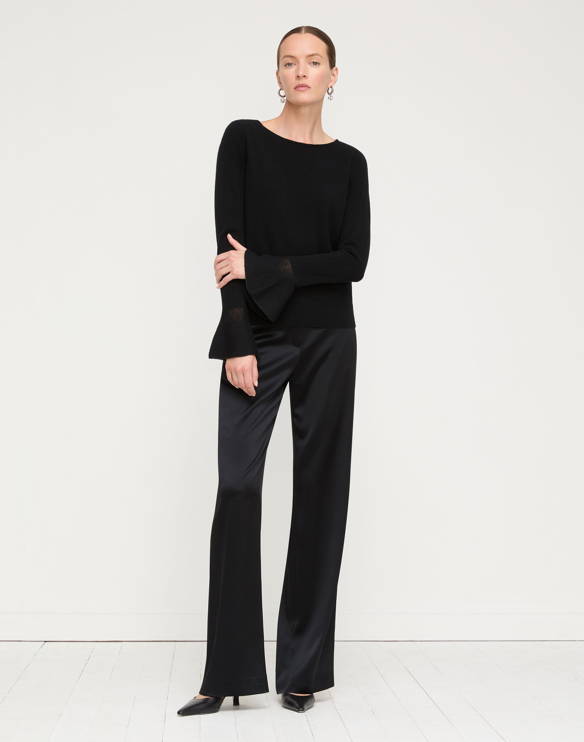 Cashmere Metallic Ruffle Cuff Sweater