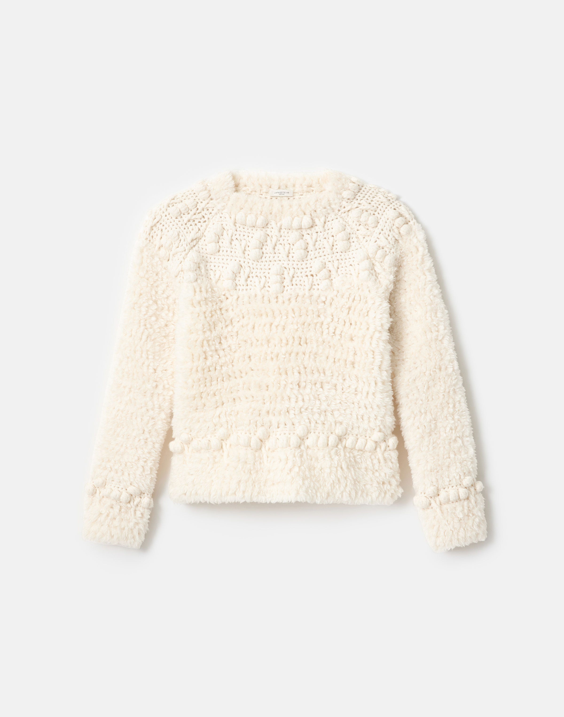 Hand Knit Alpaca-Wool Fleece Crochet Trim Sweater