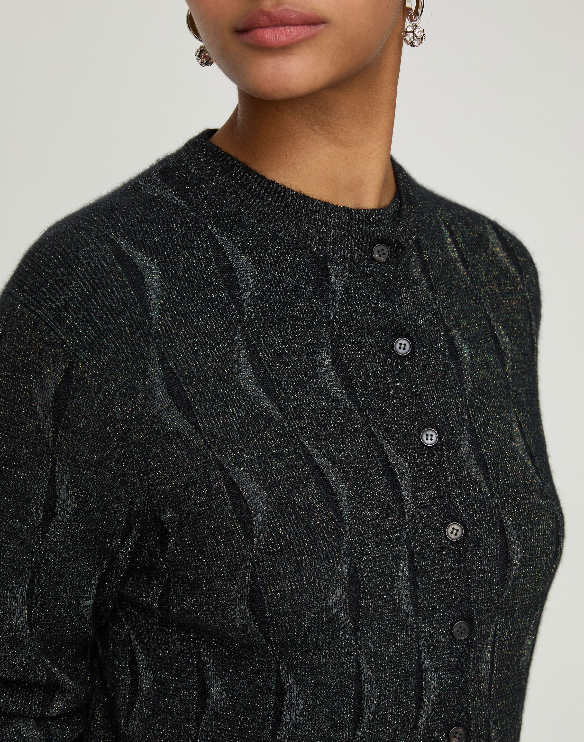 Iridescent Fine Gauge Cashmere Button Front Cardigan