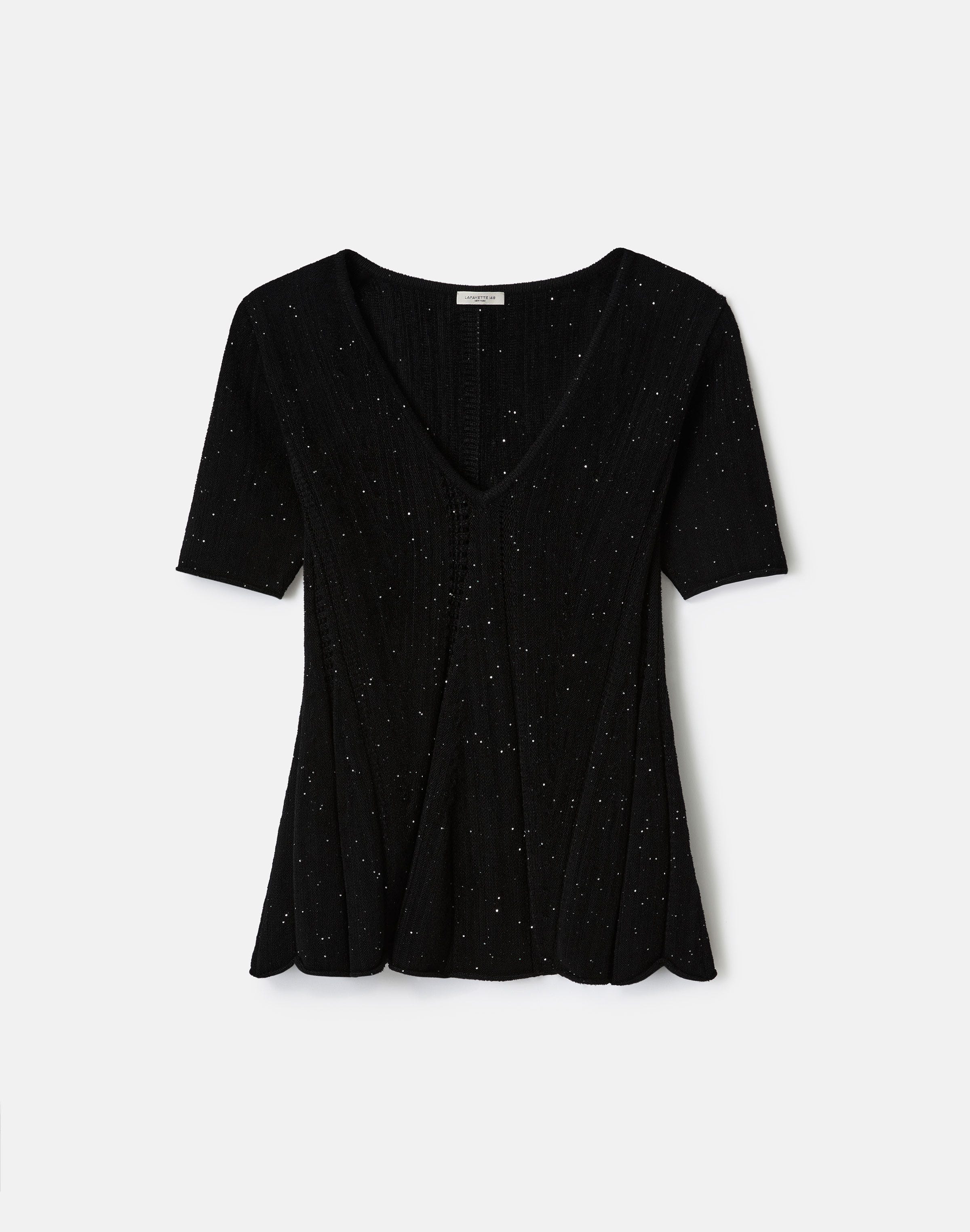 Sequin Velour V-Neck Peplum Sweater