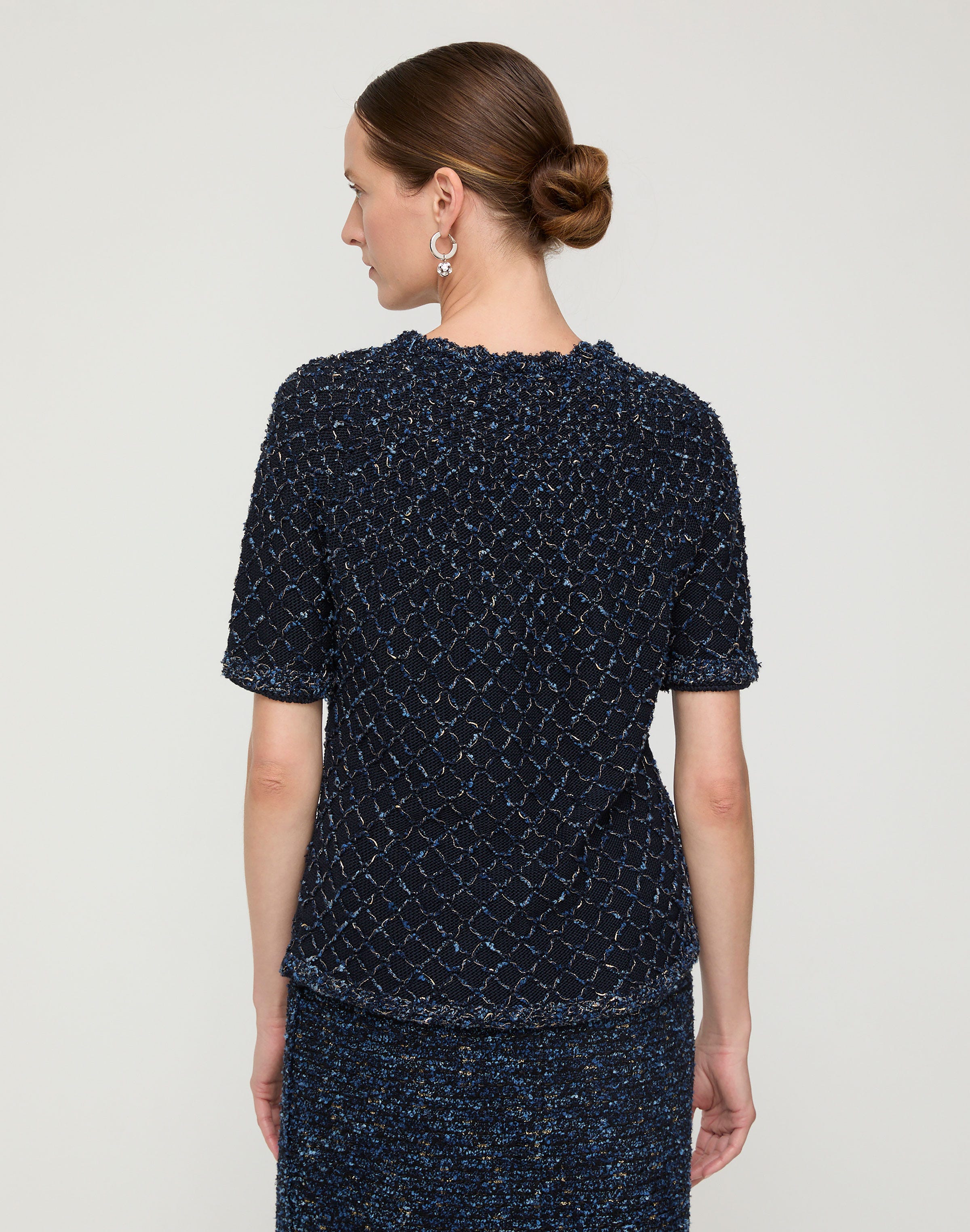 Cotton-Silk Tape Crochet Trim Sweater