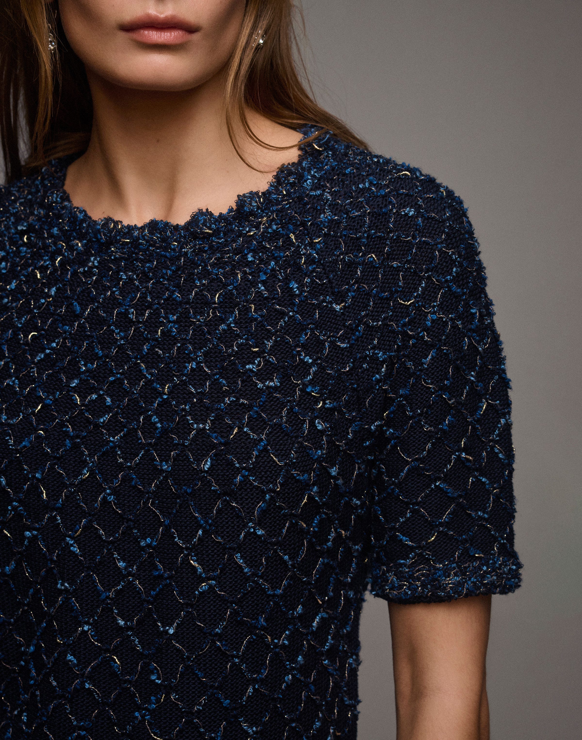 Cotton-Silk Tape Crochet Trim Sweater