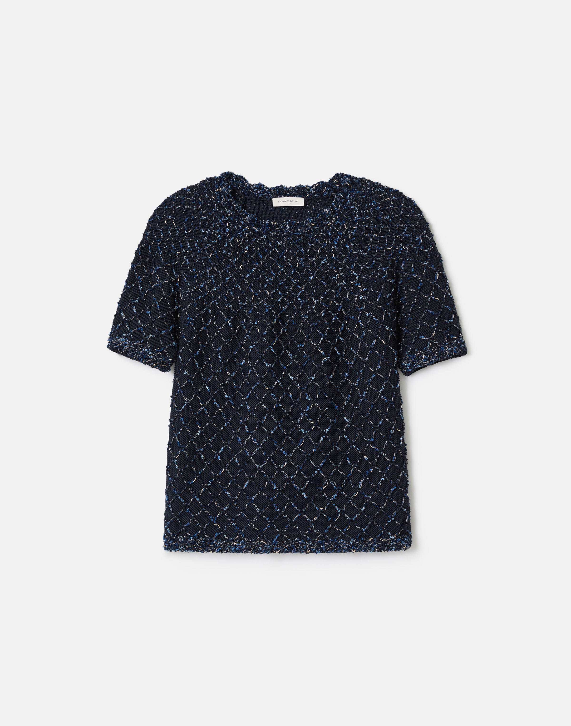 Cotton-Silk Tape Crochet Trim Sweater