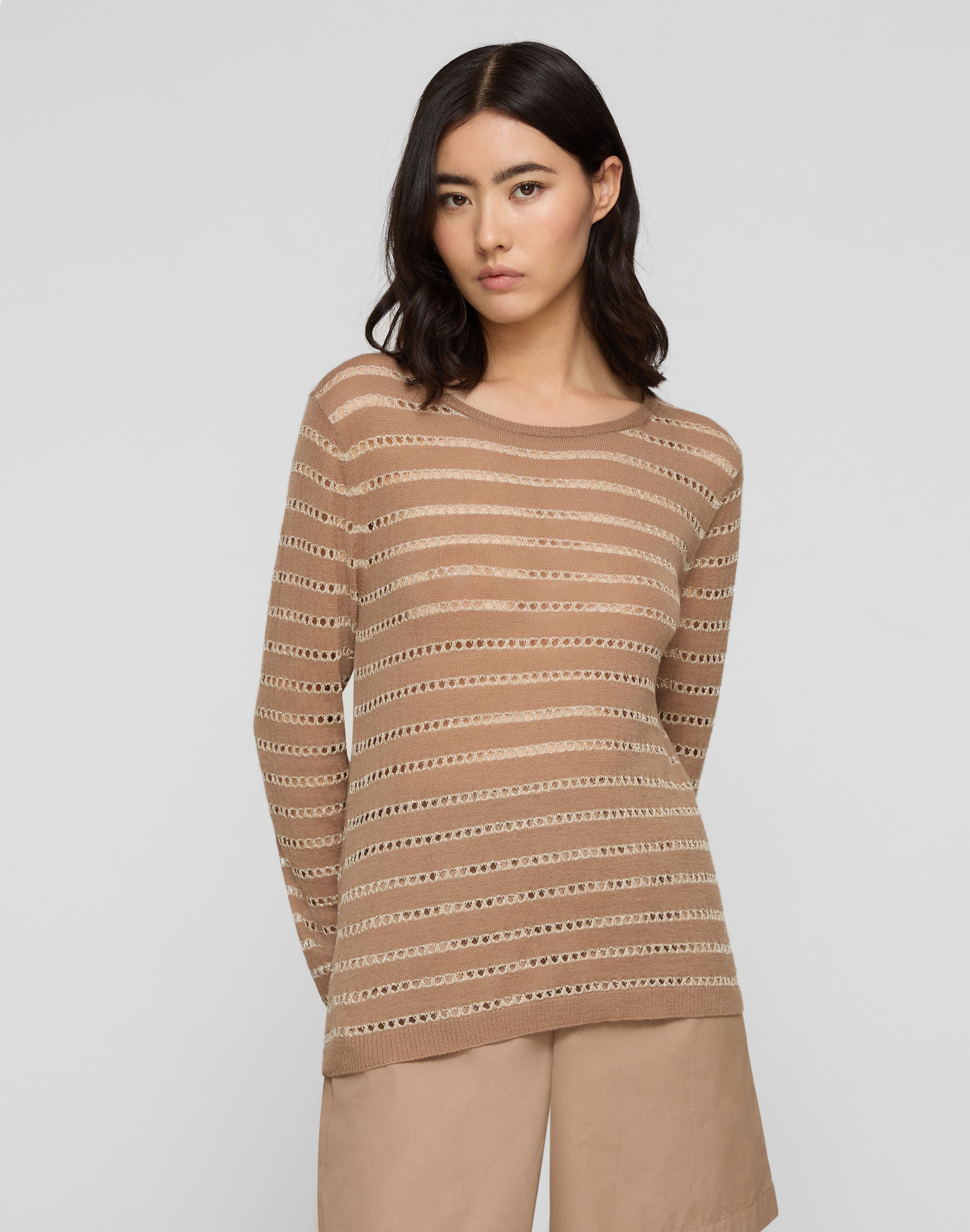 Metallic Stripe Fine Gauge Cashmere Sweater