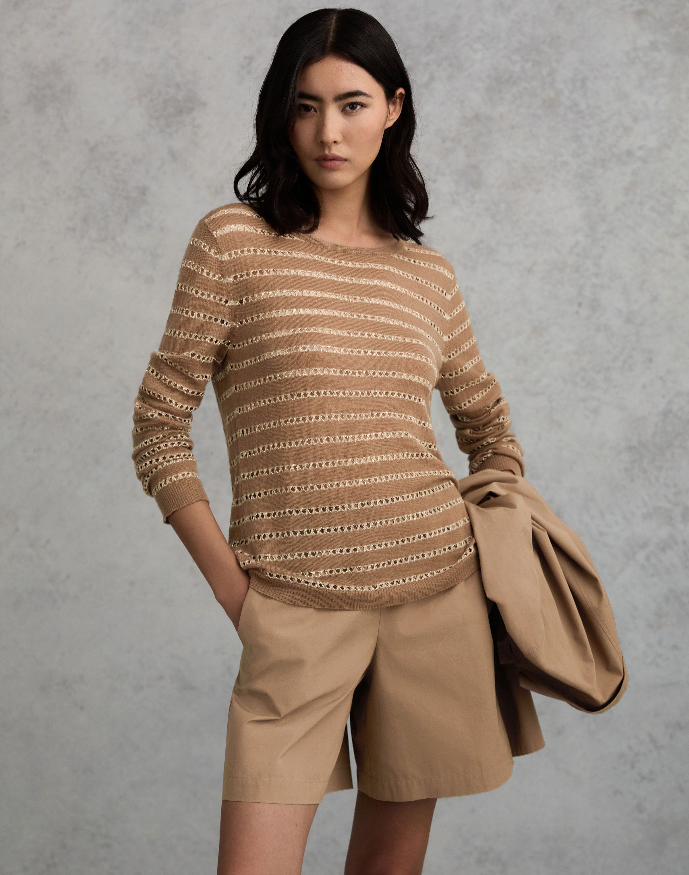 Metallic Stripe Fine Gauge Cashmere Sweater