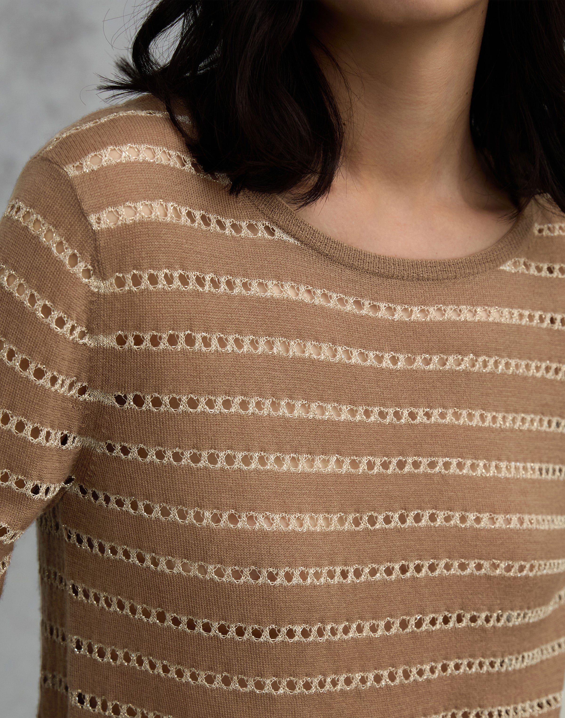 Metallic Stripe Fine Gauge Cashmere Sweater