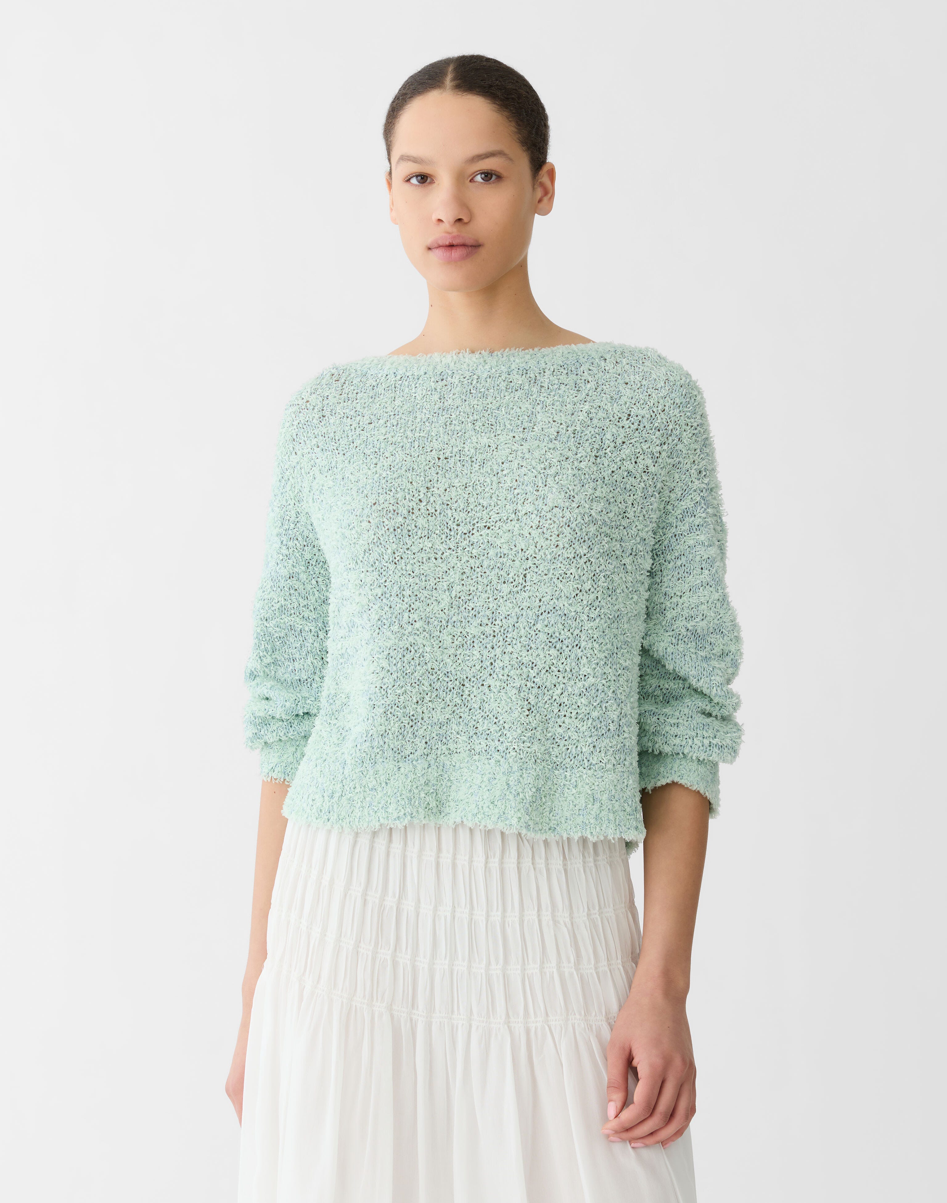 Feathered Cotton-Sequin Silk Sweater