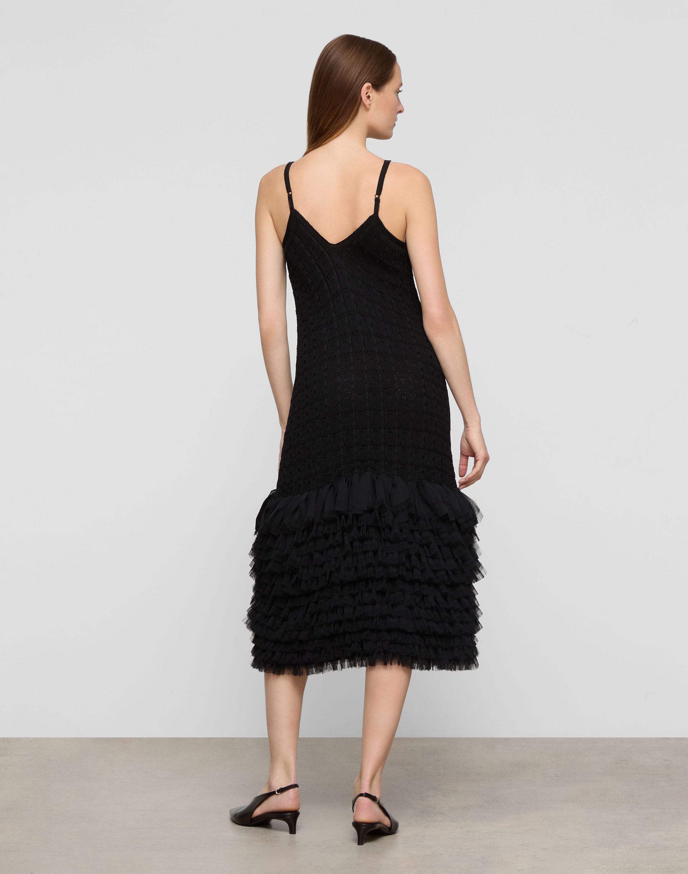 Cotton-Silk Knit Feathered Fringe Dress