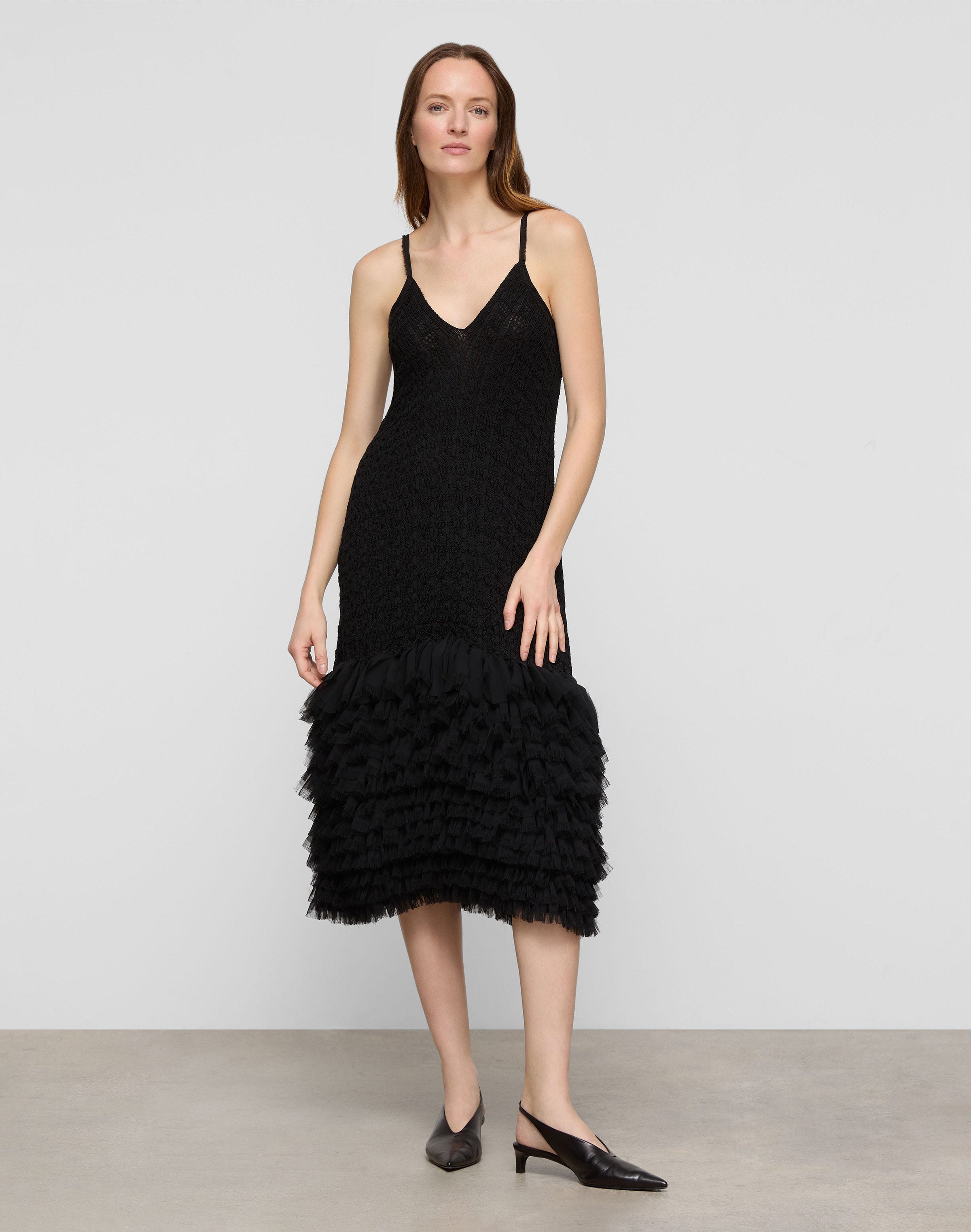 Cotton-Silk Knit Feathered Fringe Dress