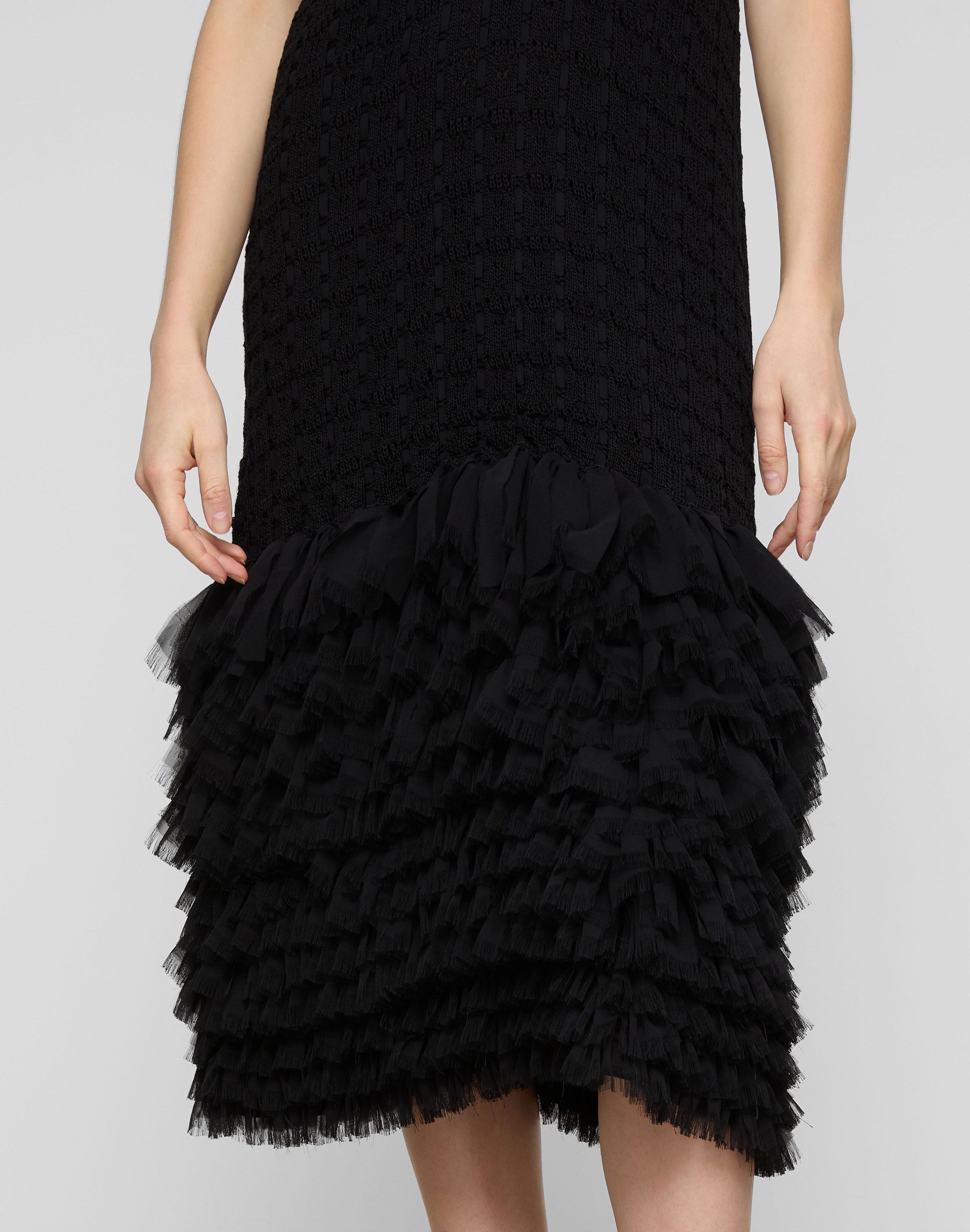 Cotton-Silk Knit Feathered Fringe Dress