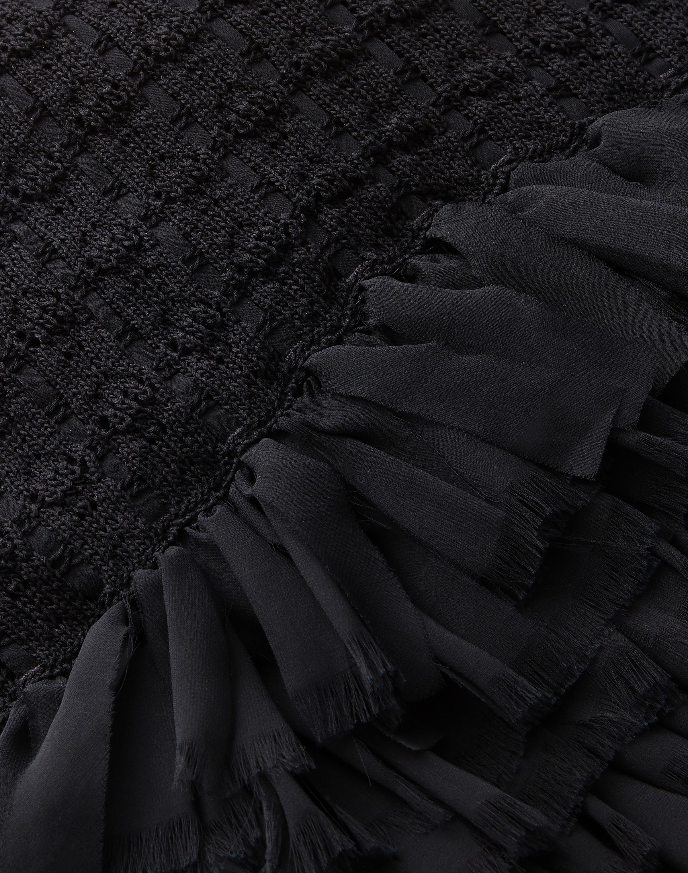 Cotton-Silk Knit Feathered Fringe Dress