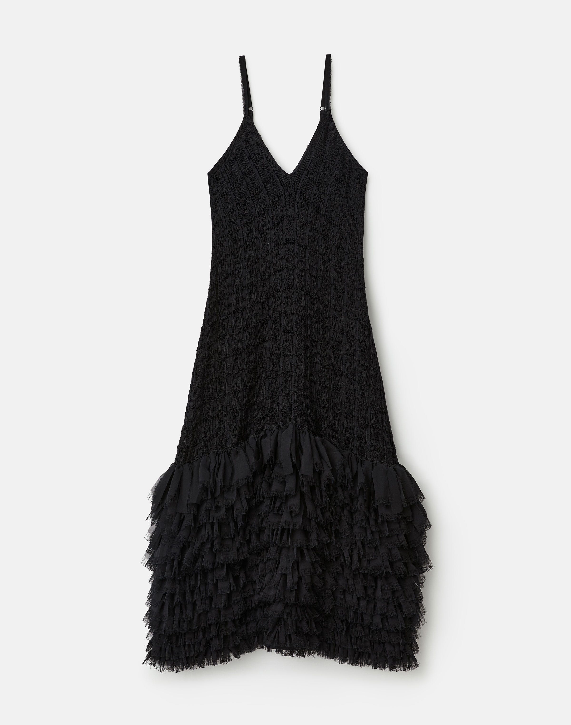 Cotton-Silk Knit Feathered Fringe Dress