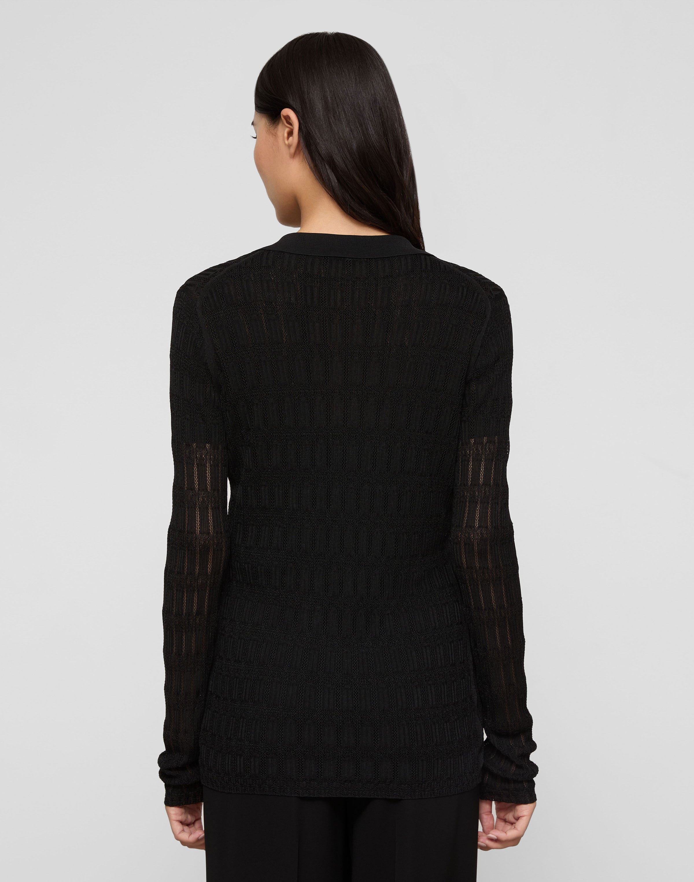 Viscose Lace Stitch Polo Cardigan