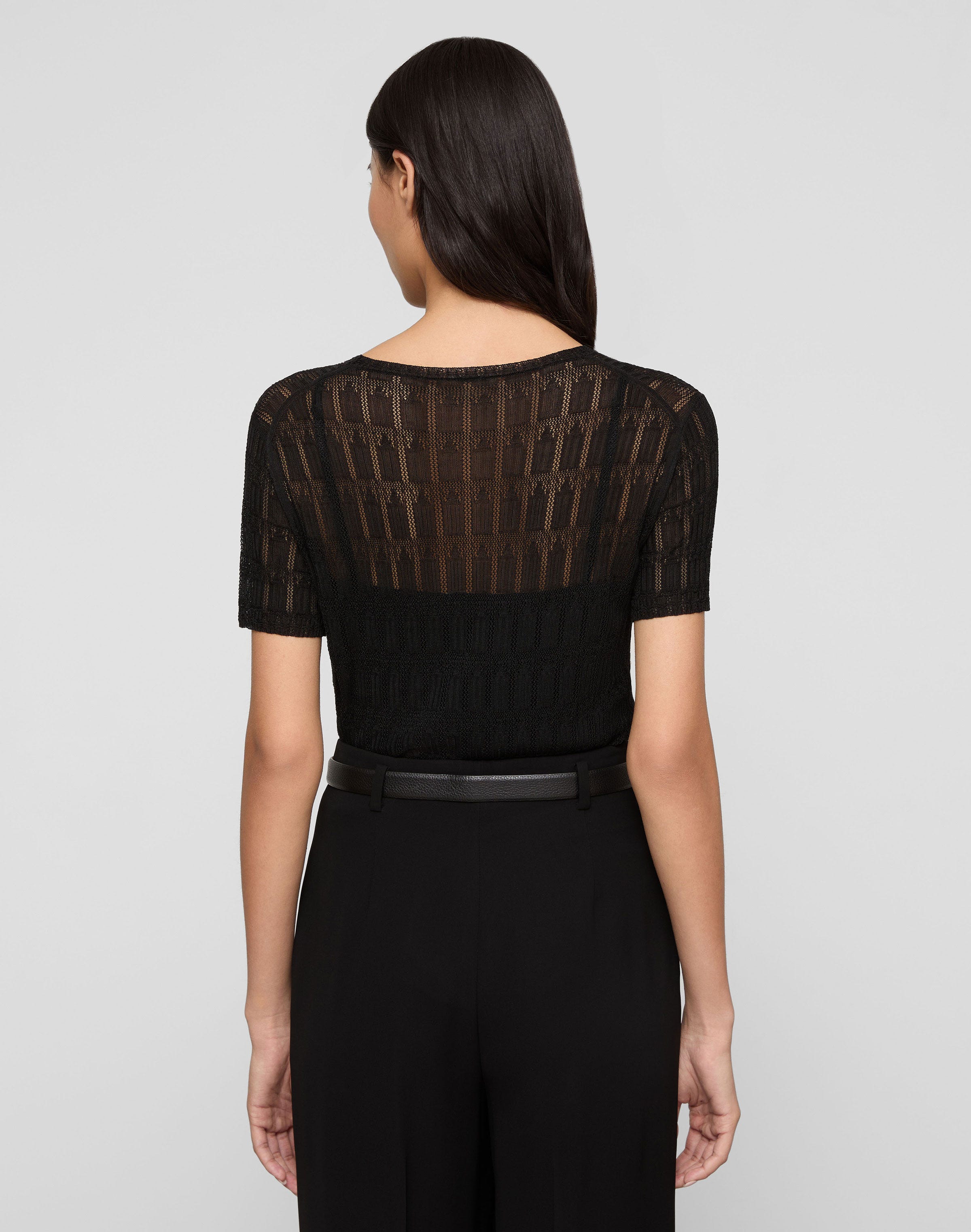 Viscose Lace Stitch Crewneck Sweater