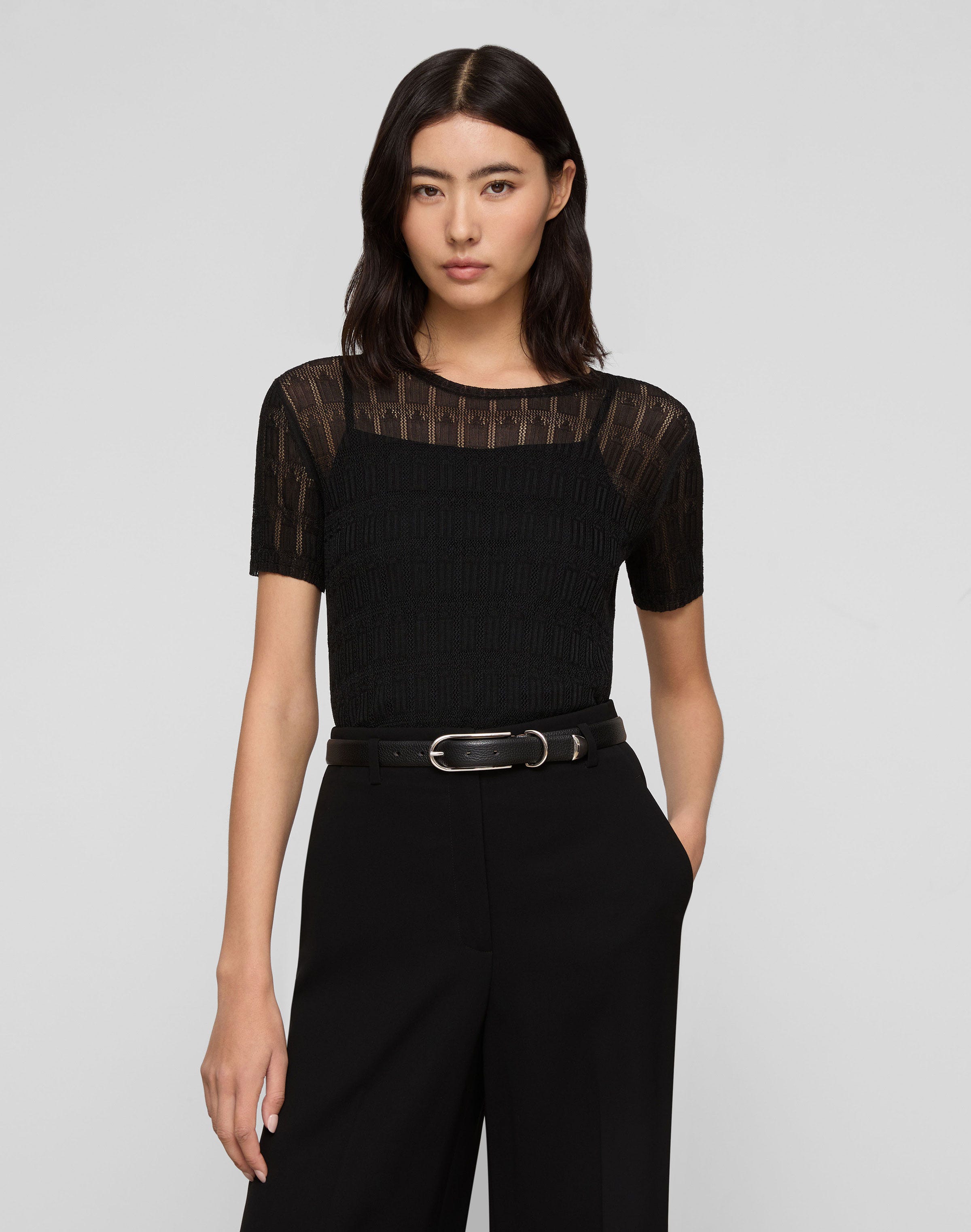 Viscose Lace Stitch Crewneck Sweater