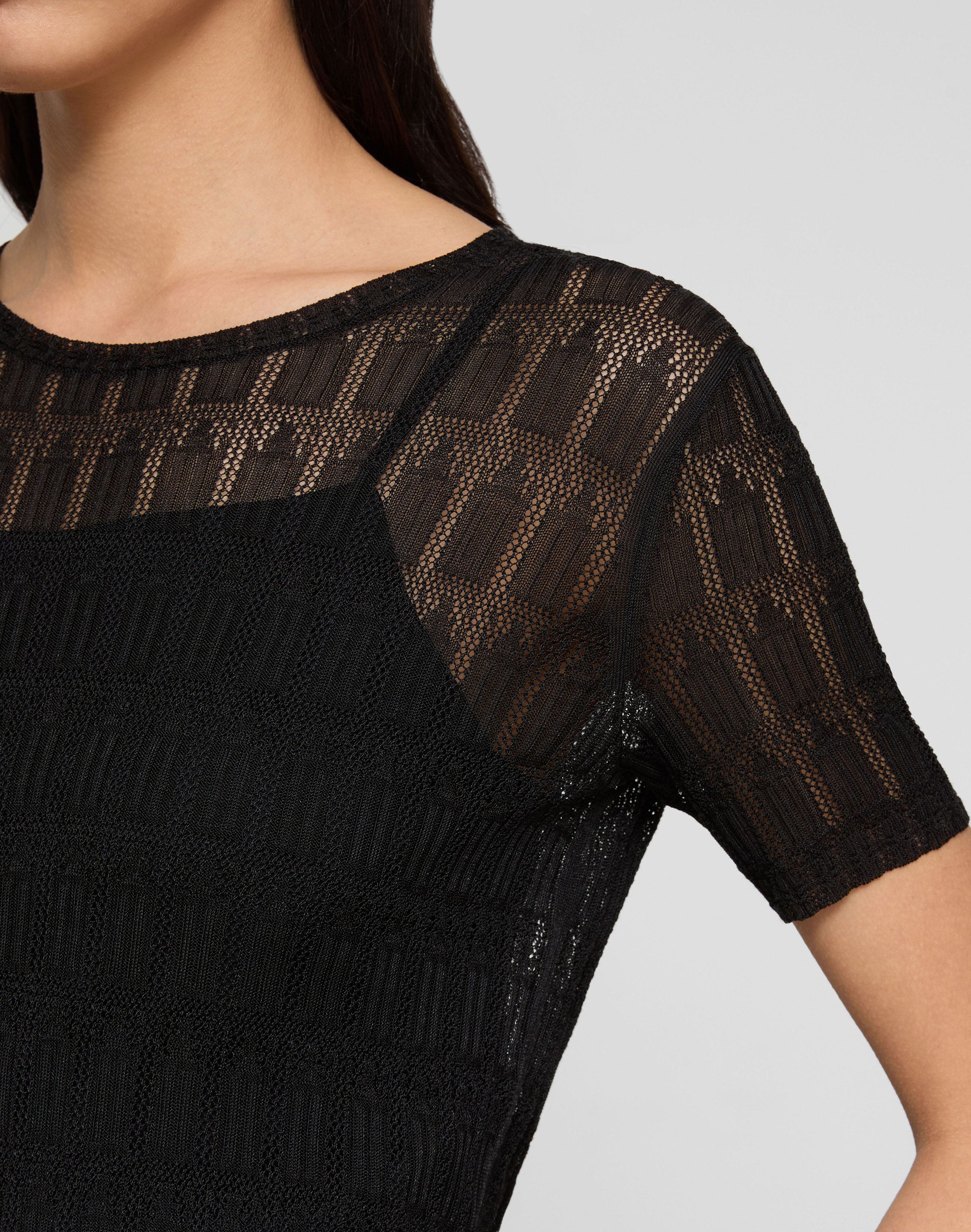 Viscose Lace Stitch Crewneck Sweater