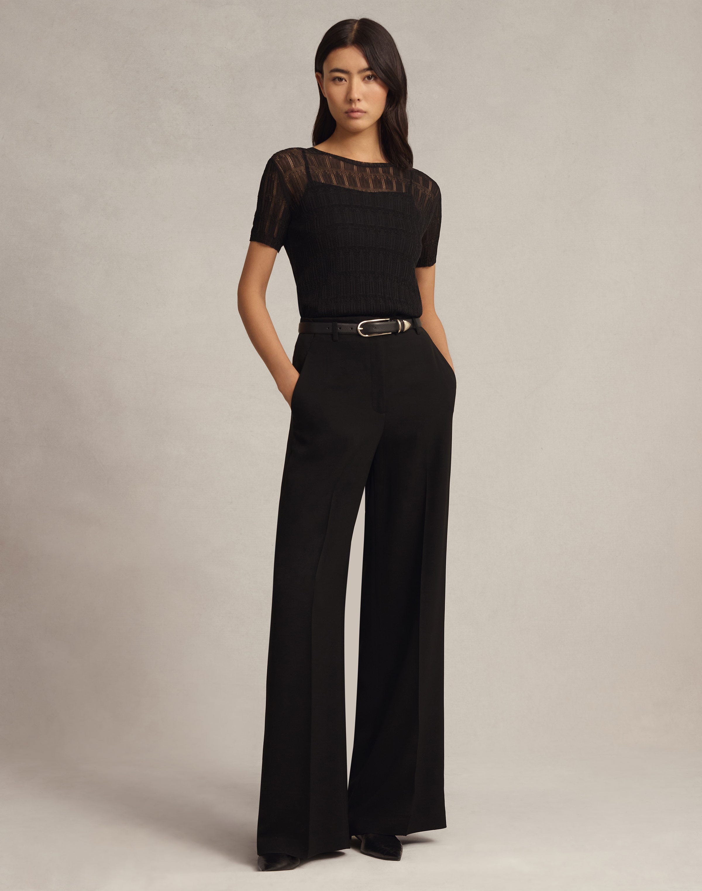 Viscose Lace Stitch Crewneck Sweater