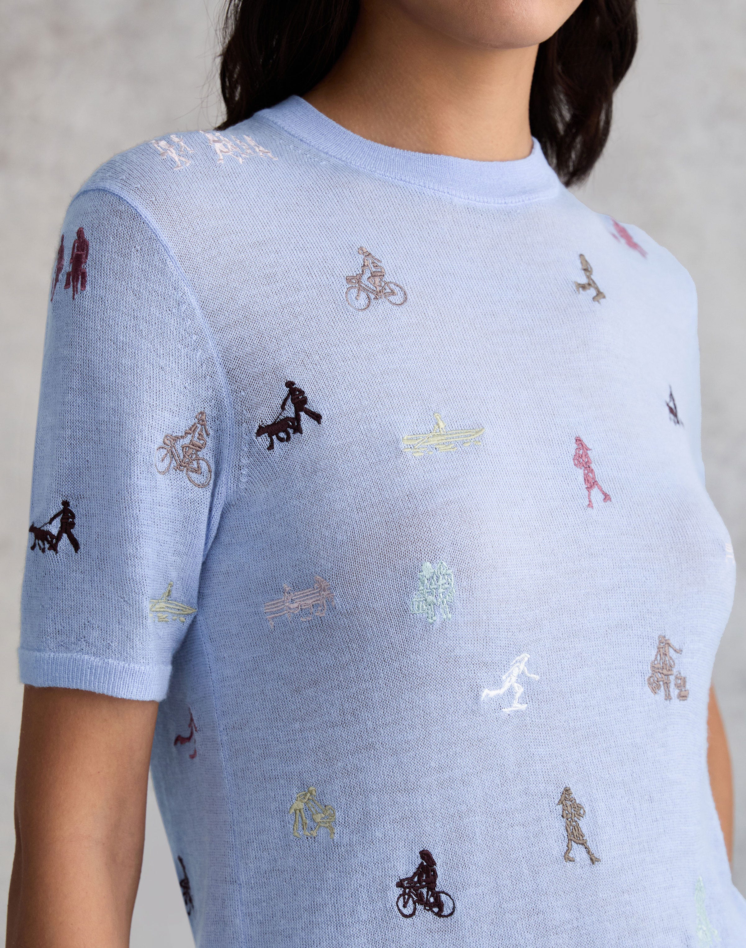 Fine Gauge Cashmere Embroidered New Yorkers Sweater