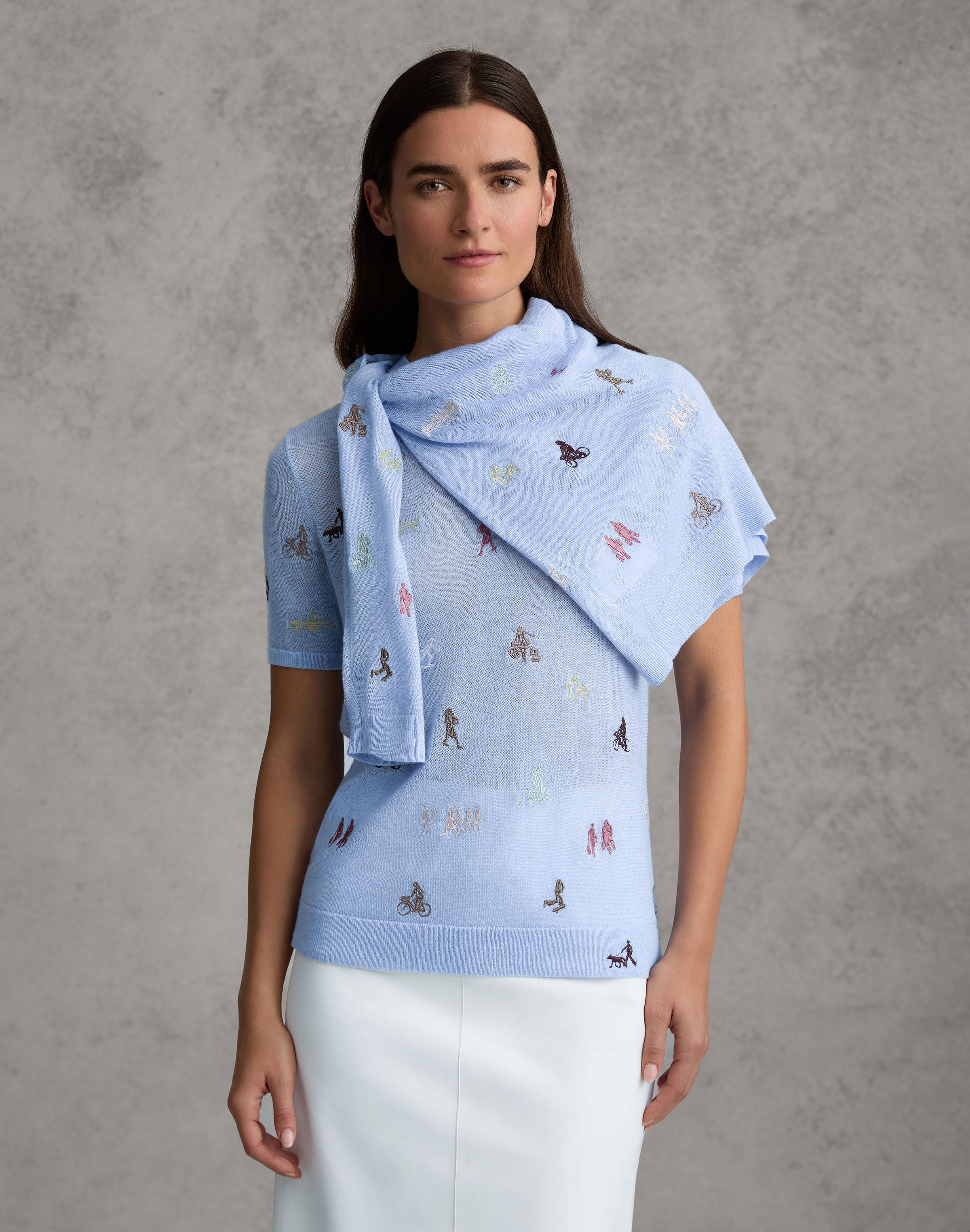 Fine Gauge Cashmere Embroidered New Yorkers Sweater