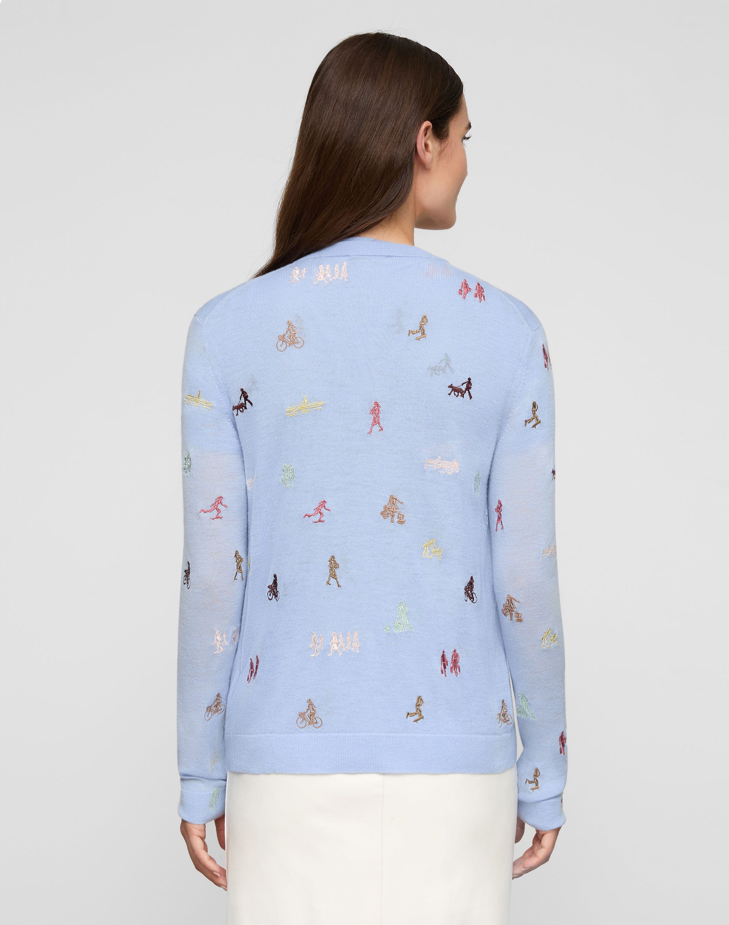Fine Gauge Cashmere Embroidered New Yorkers Cardigan