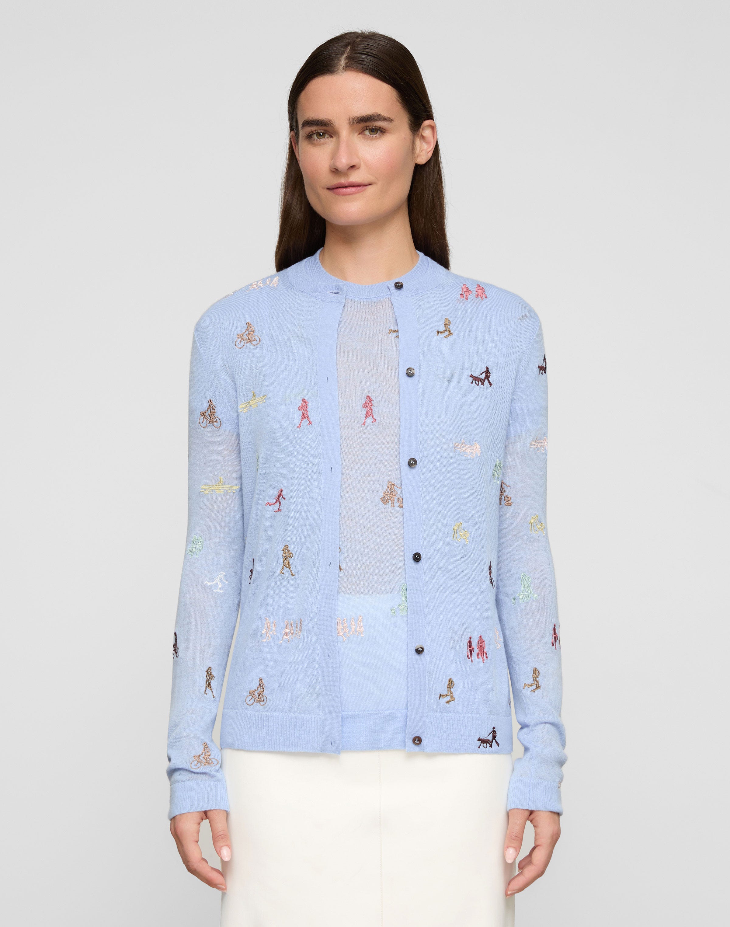 Fine Gauge Cashmere Embroidered New Yorkers Cardigan