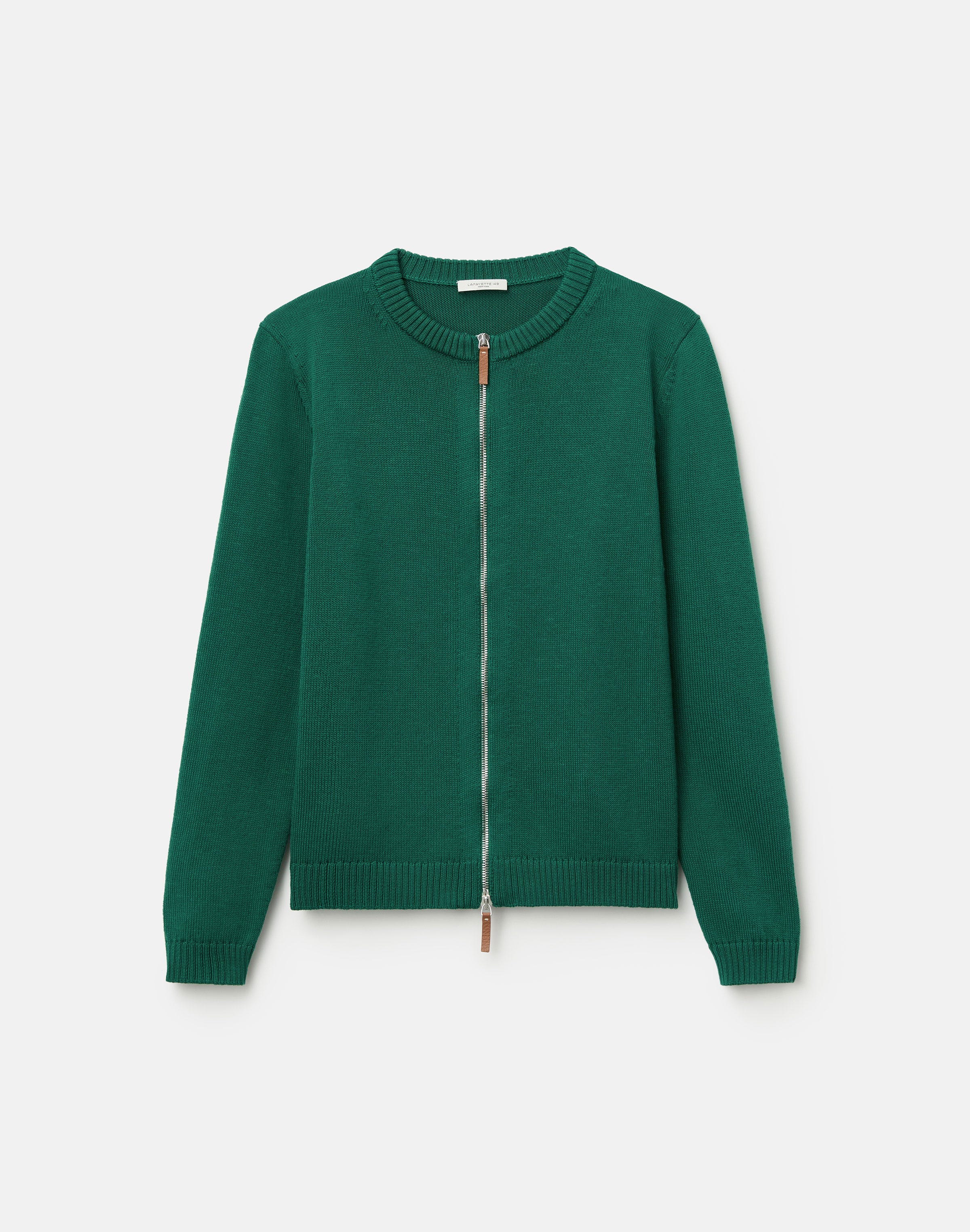 Plus-Size Cotton-Silk Crewneck Bomber Cardigan